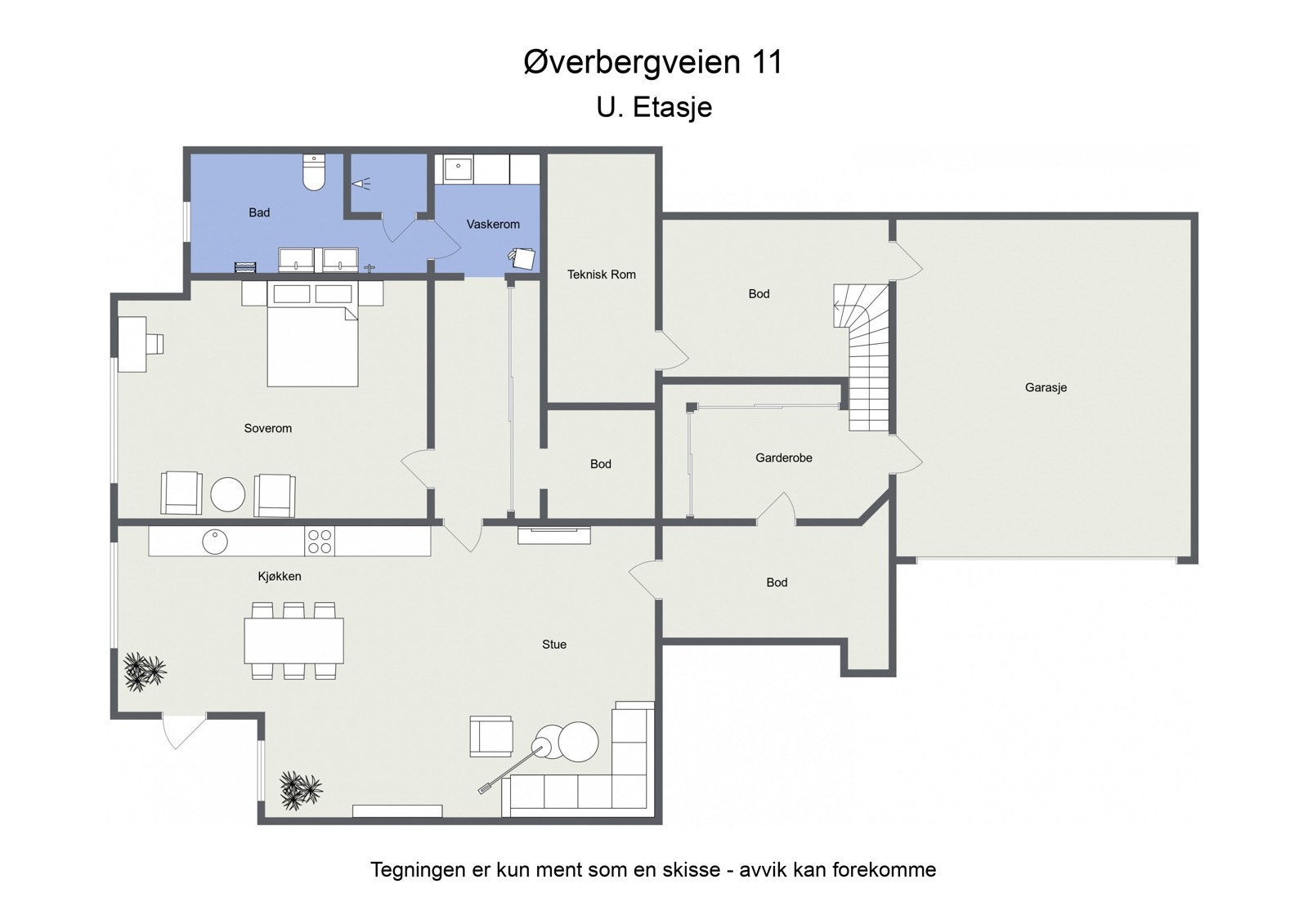 Omtrentlig planskisse u. etasje Galleribilde