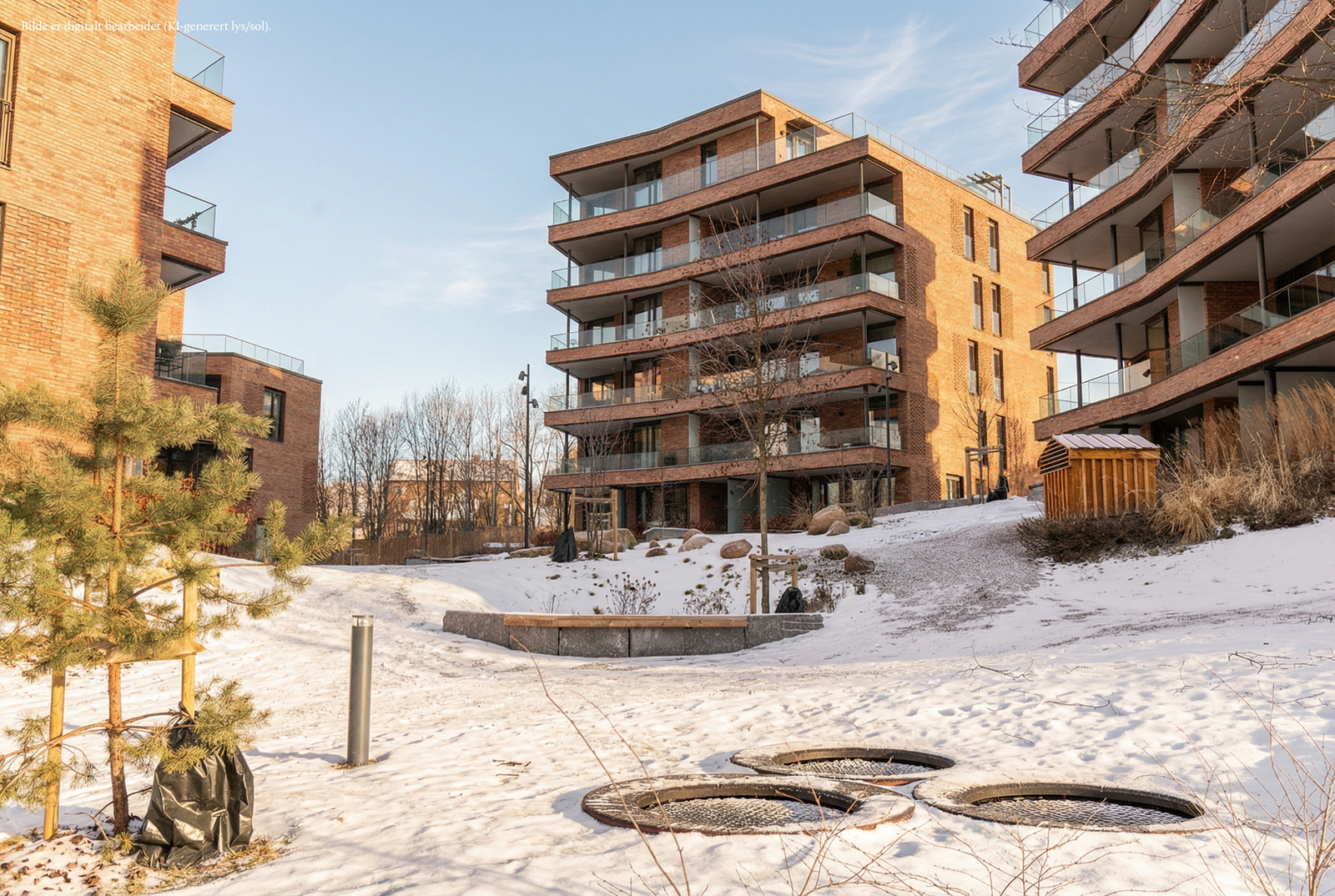 Borettslaget består av fire punkthus med til sammen 58 leiligheter. Byggene er tegnet av Lund Hagem og har et særpreg tilpasset omgivelsene. Galleribilde