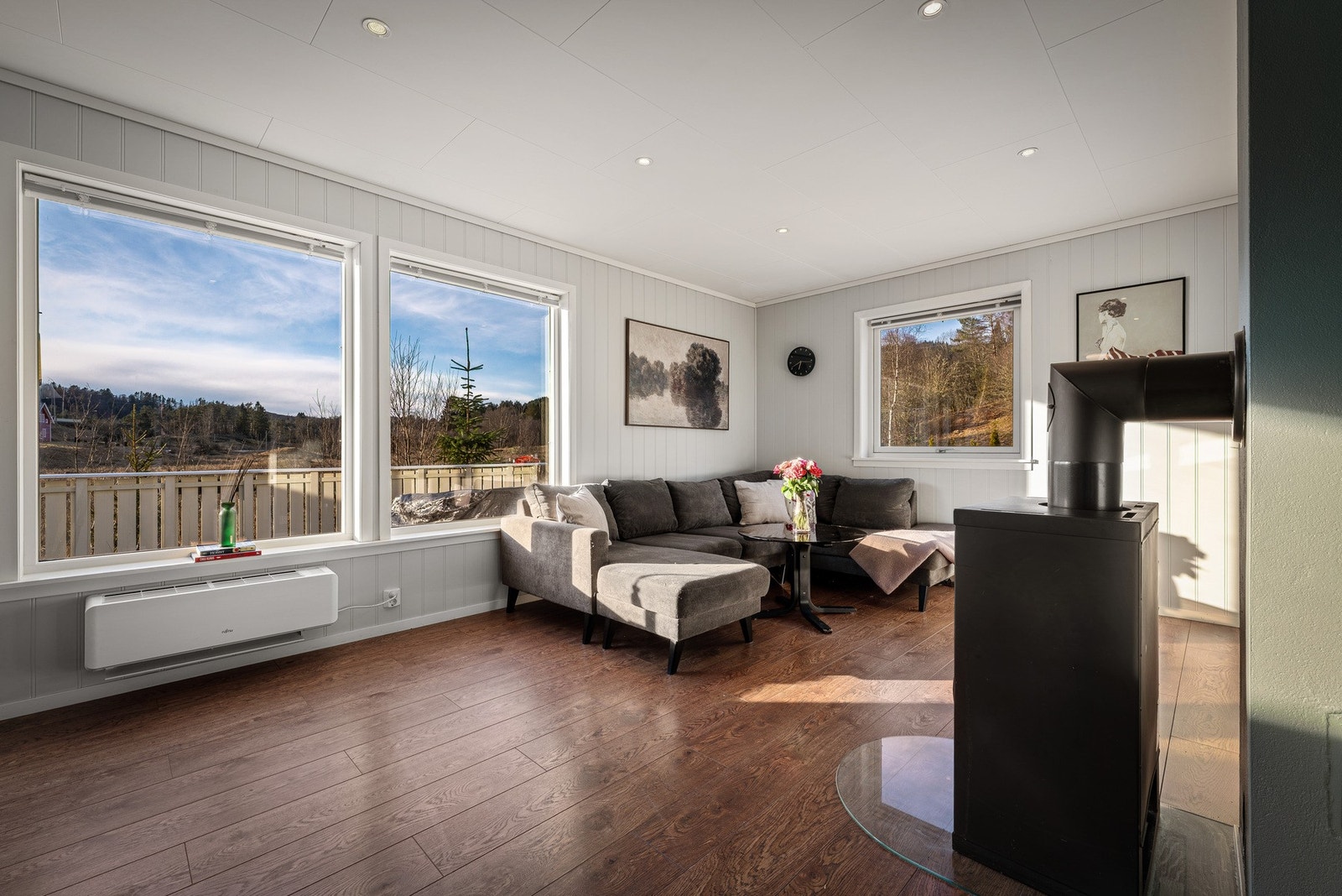 - Peisen bidrar til en lun atmosfære på vinterhalvåret. Videre er det også montert varmepumpe - Galleribilde