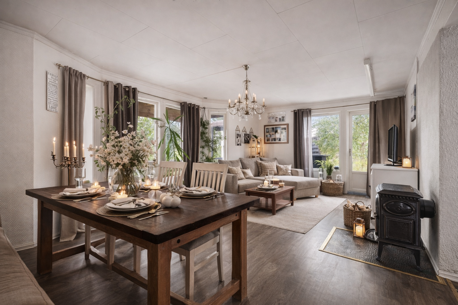 Bildene i denne annonsen er stylet med AI utenom kjøkken, wc, walkin og bad. Galleribilde