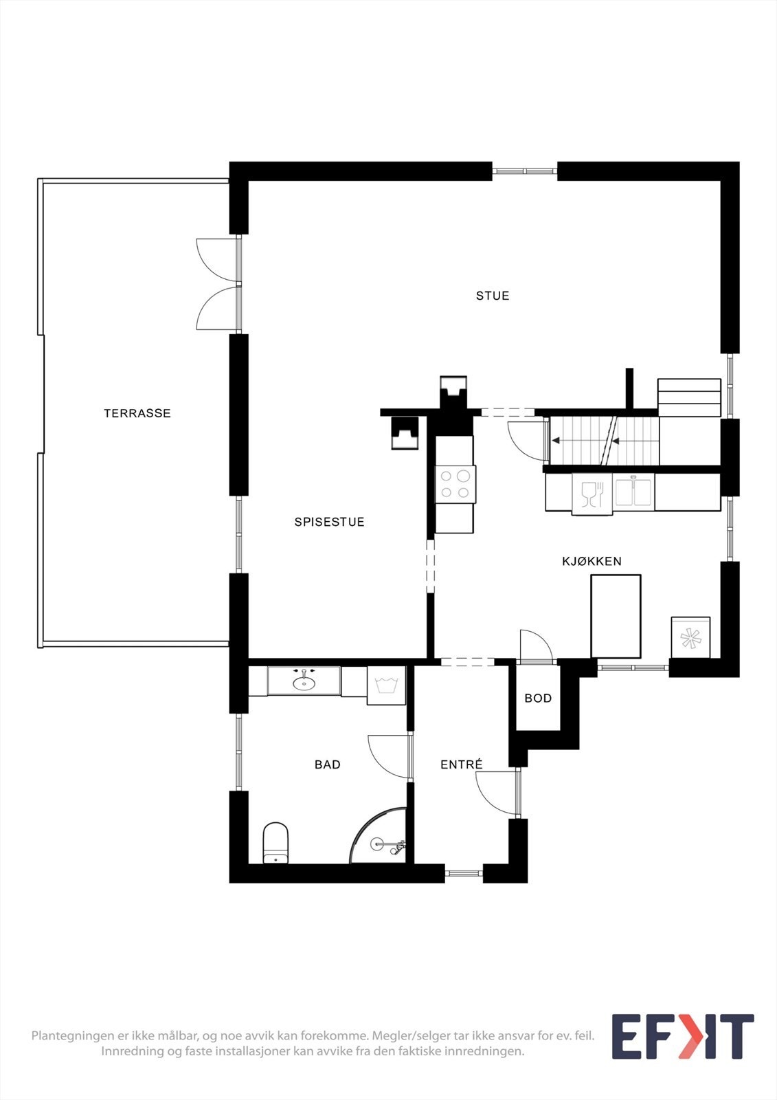Hovedetasjen består av stue med spisestue, kjøkken, bad og entré. Galleribilde