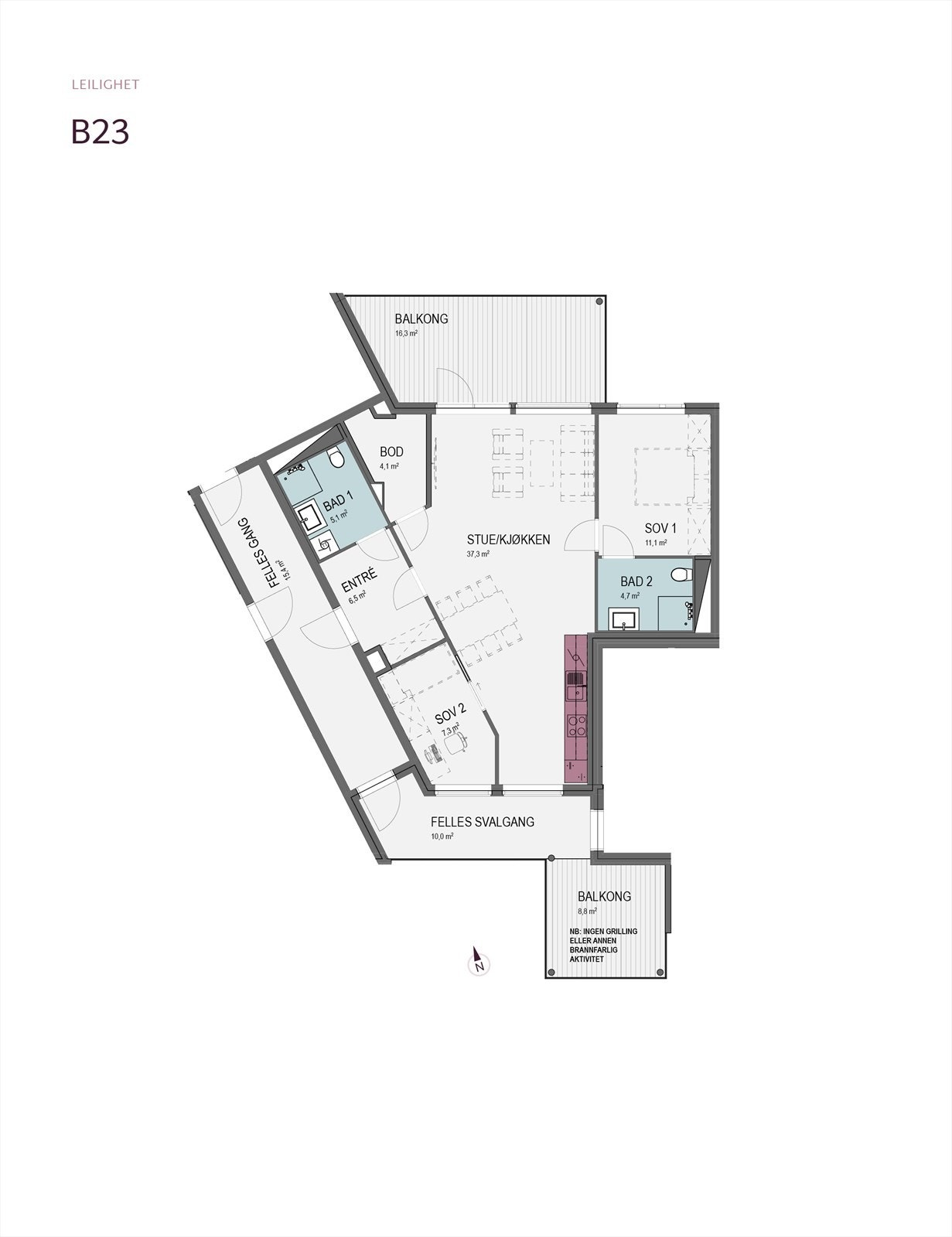 Plantegning med kvadratmeter. Galleribilde