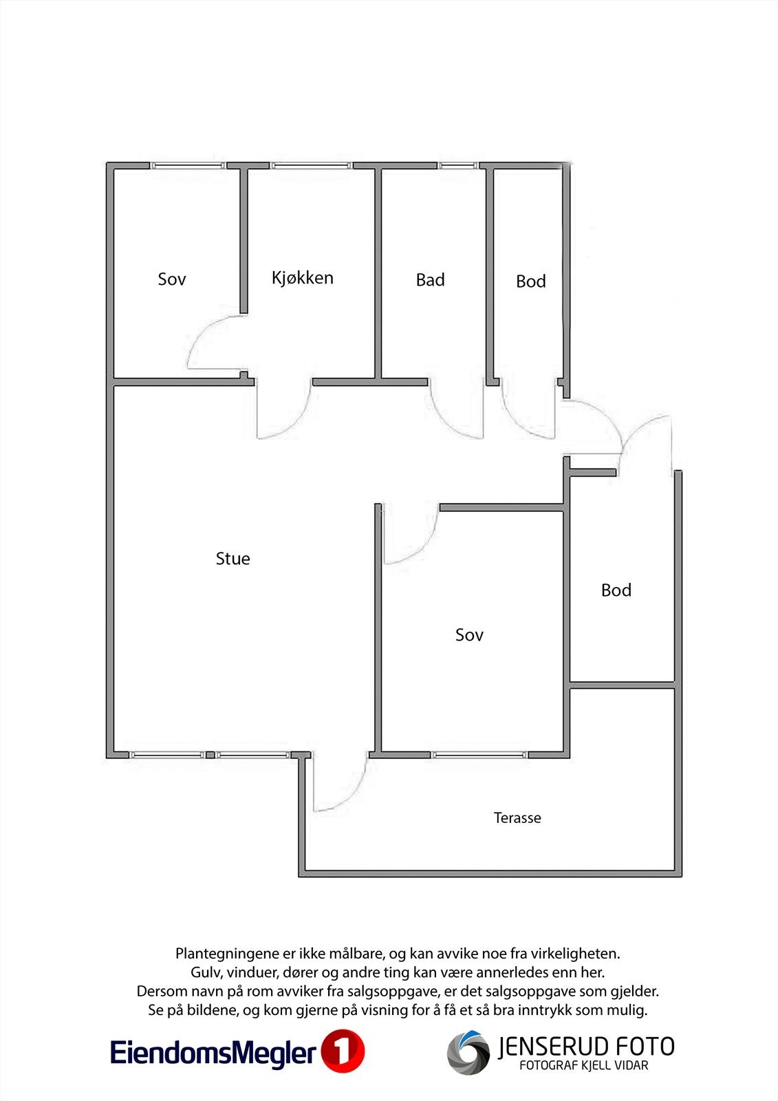 Leiligheten har en god planløsning på ett plan, med to soverom og en arealeffektiv romfordeling. Galleribilde