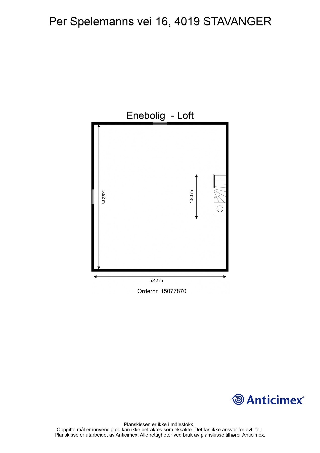 Plantegning - Loft - Kan avvike fra de faktiske forhold Galleribilde