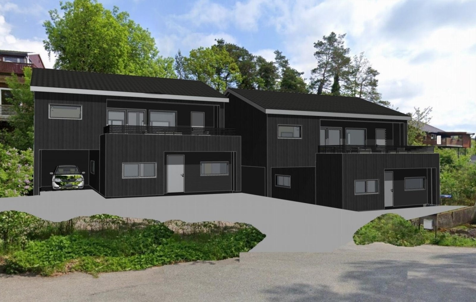 Det foreligger tidligere godkjent rammetillatelse for oppføring av 2 eneboliger med praktikantdel datert 17.12.2020. Rammetillatelsen har en gyldighet på 3 år. Galleribilde