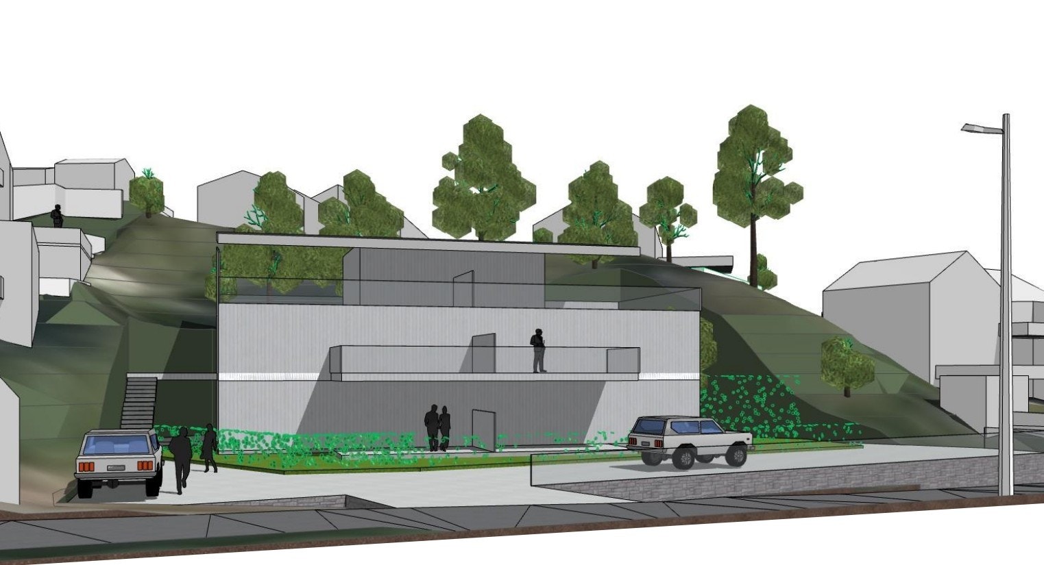 Det foreligger tegninger av både 2 nye eneboliger og 4 eller 6-mannsbolig på tomten. Rammetillatelse utgått. Galleribilde