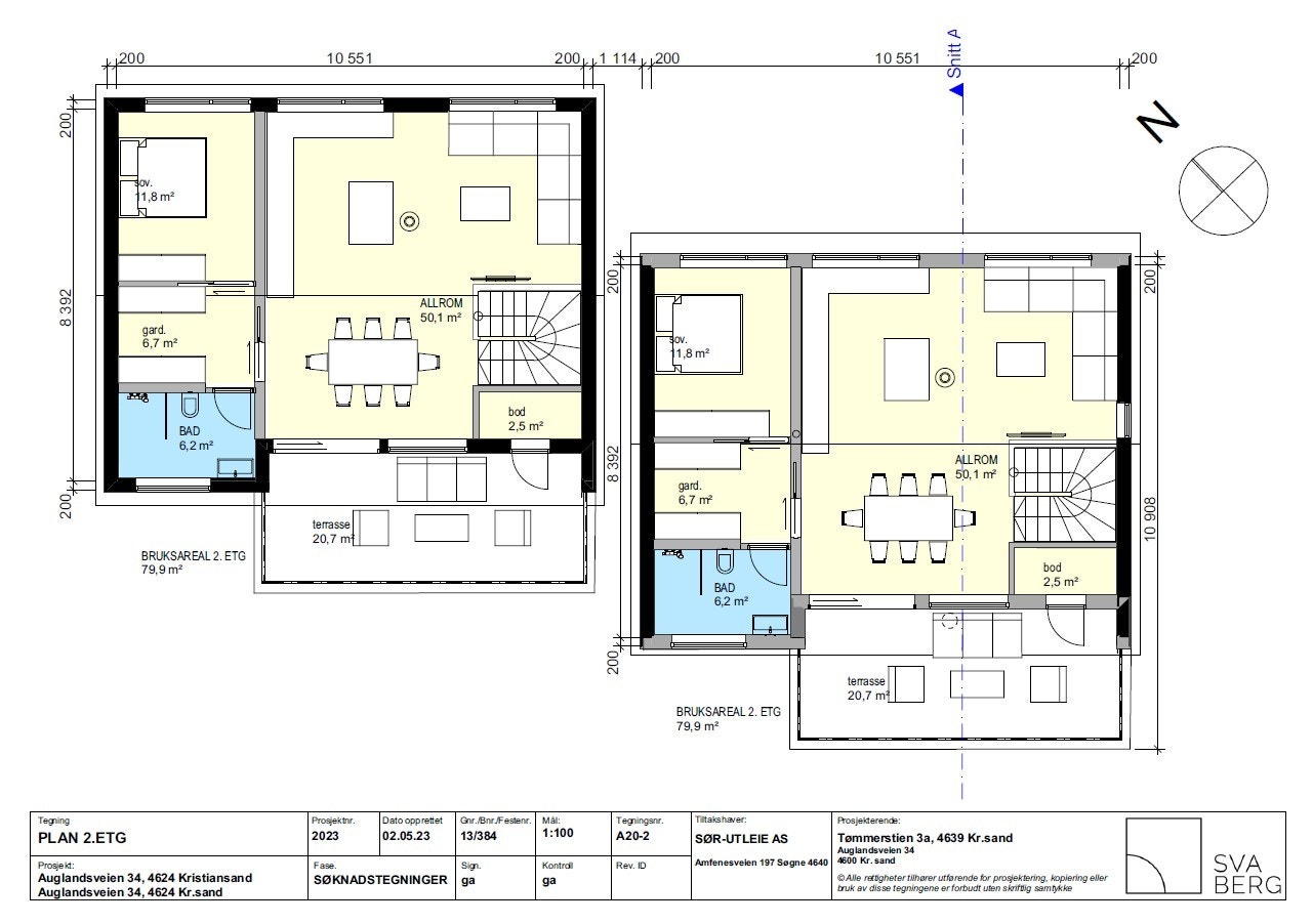 Plantegning av 2. etasje i tidligere rammetillatelse for enebolig på tomten. Galleribilde
