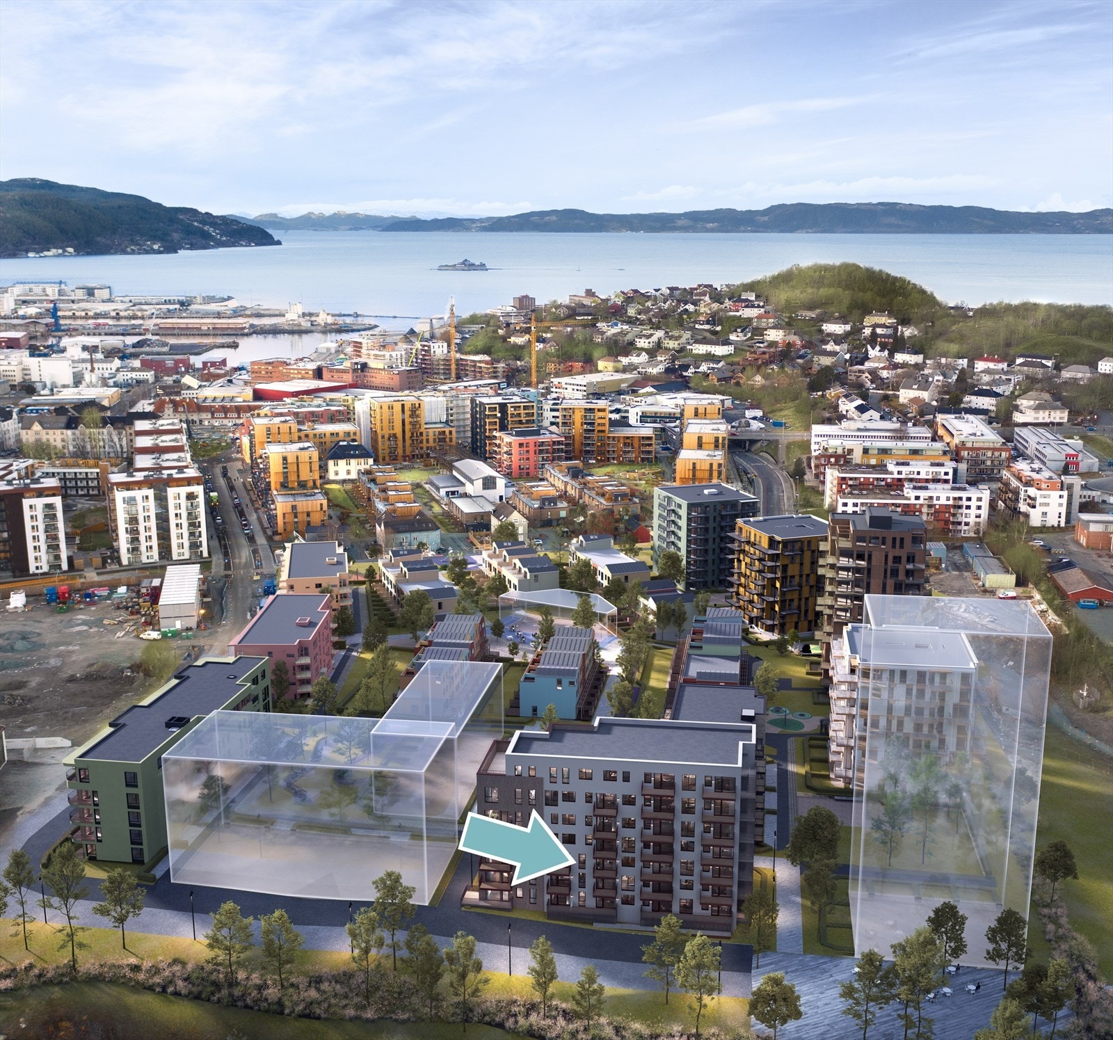 Oversiktsbilde fra Nye Lilleby med Smelteverket 3 illustrert. Galleribilde