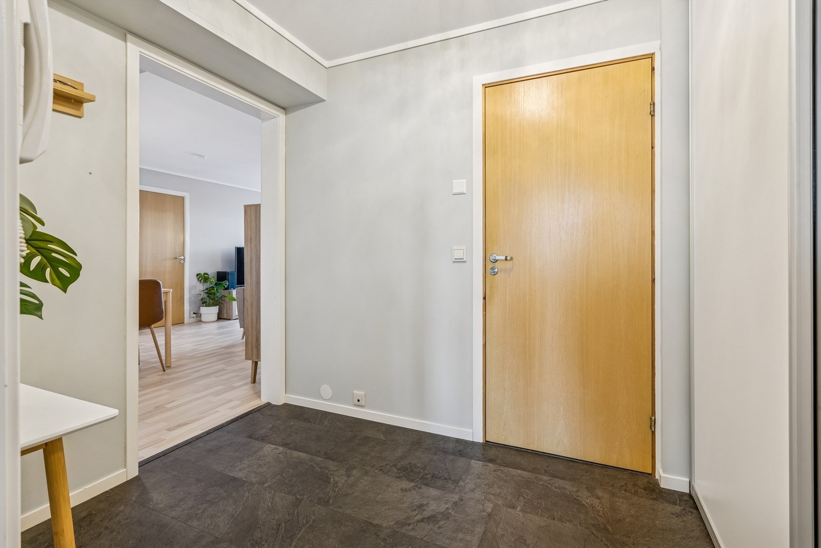 Fra entreen ledes du videre inn i leilighetens sosiale sone. Galleribilde