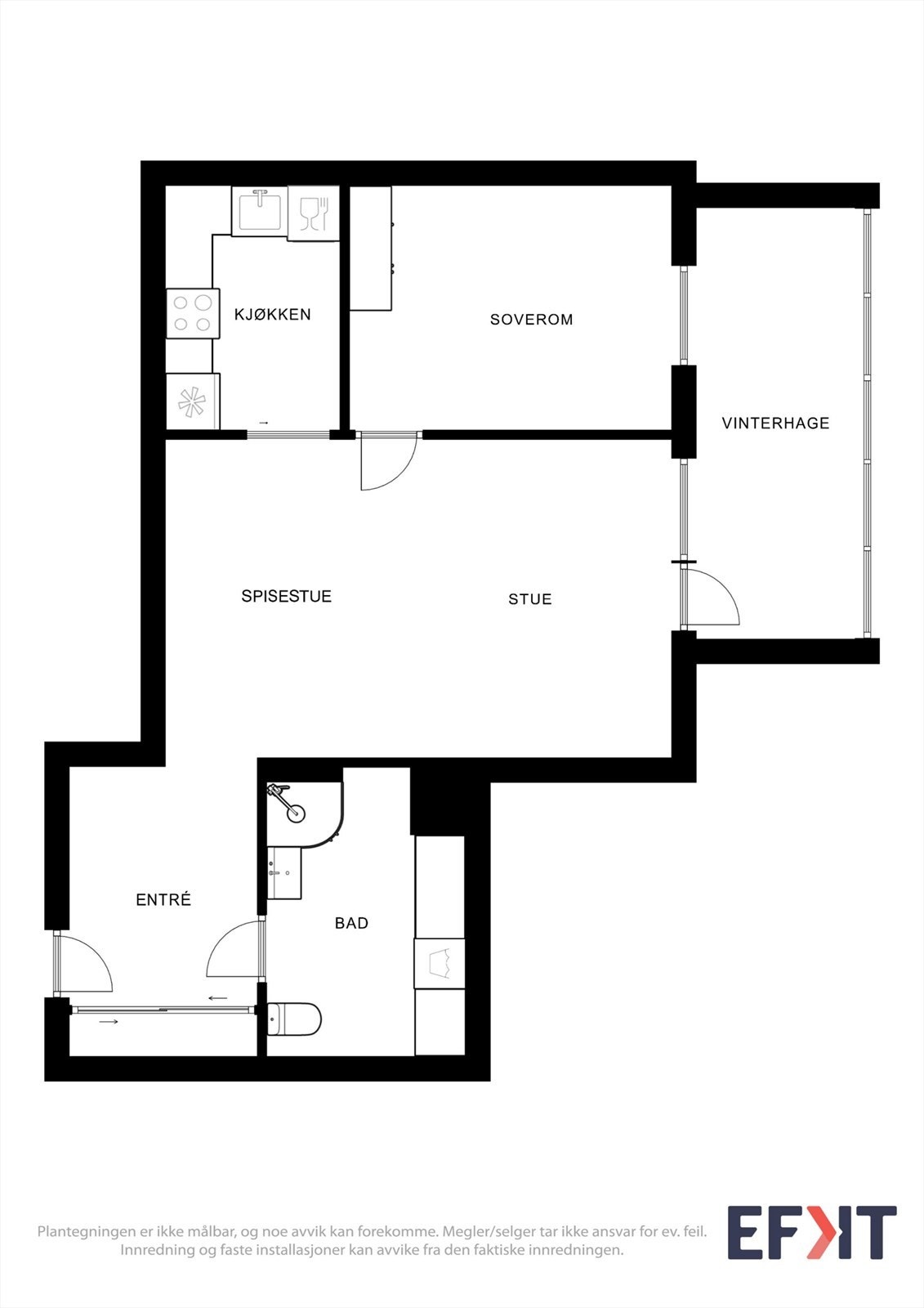 Leiligheten har en god planløsning med stue, kjøkken, bad, soverom og en innglasset balkong. Galleribilde