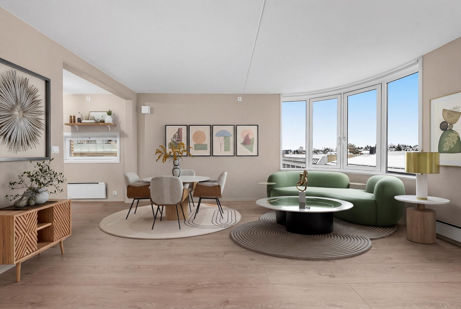 Dette er en lys og arealeffektiv leilighet i 4. etg. med parkeringsplass i garasjeanlegg med heisadkomst. Leiligheten ble overflateoppusset i 2025 (Bildet er digitalt stylet). Galleribilde