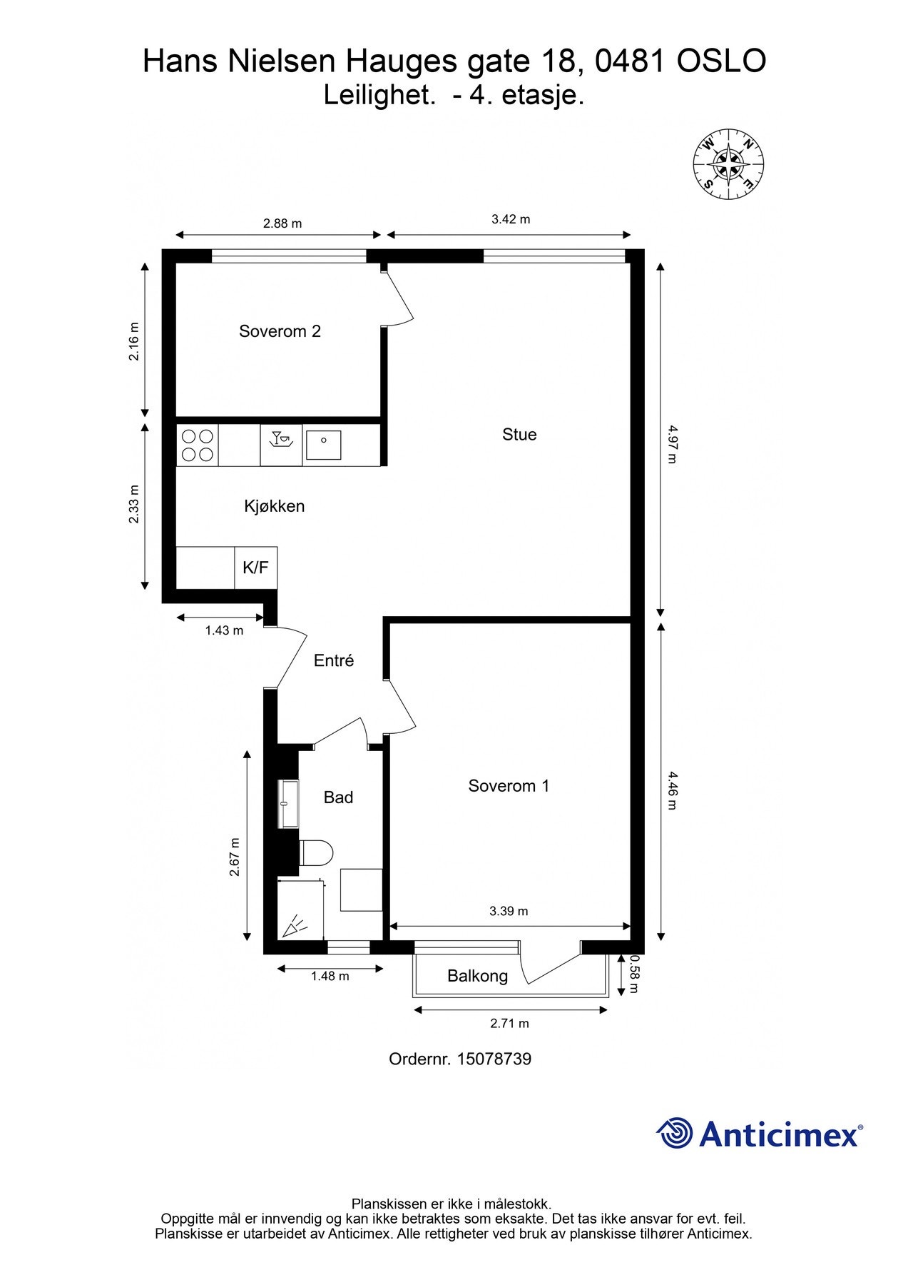 Før vi fortsetter tar vi en titt på boligens planskisse. I tillegg til innvendig areal, disponerer boligen en kjellerbod på 14 kvm. Galleribilde
