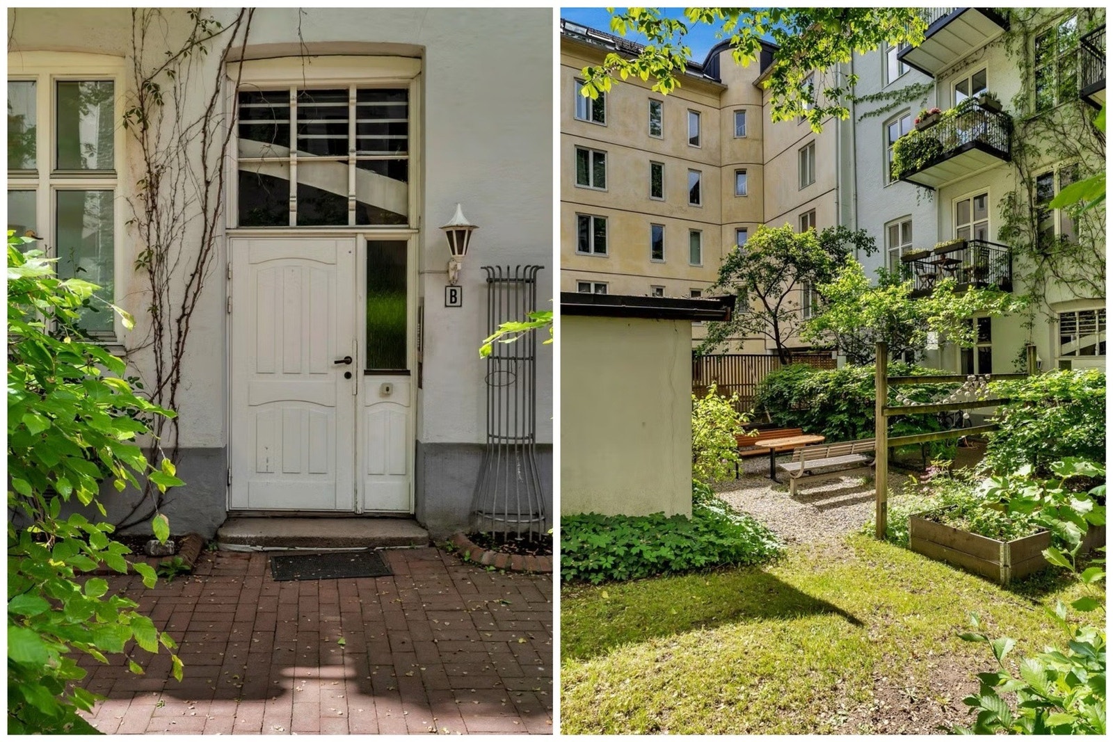 Utgang til en flott opparbeidet bakgårdshage til glede for beboerne Galleribilde