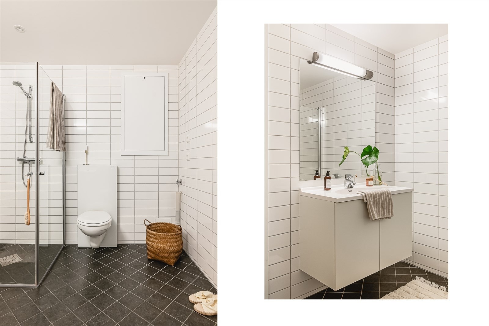 Det er tilrettelagt med opplegg for vaskemaskin, rør-i-rør-system og tappevannskap. Videre er badet utstyrt med varmekabler i gulv og avtrekksventil i himling, som sikrer god komfort og ventilasjon. Galleribilde