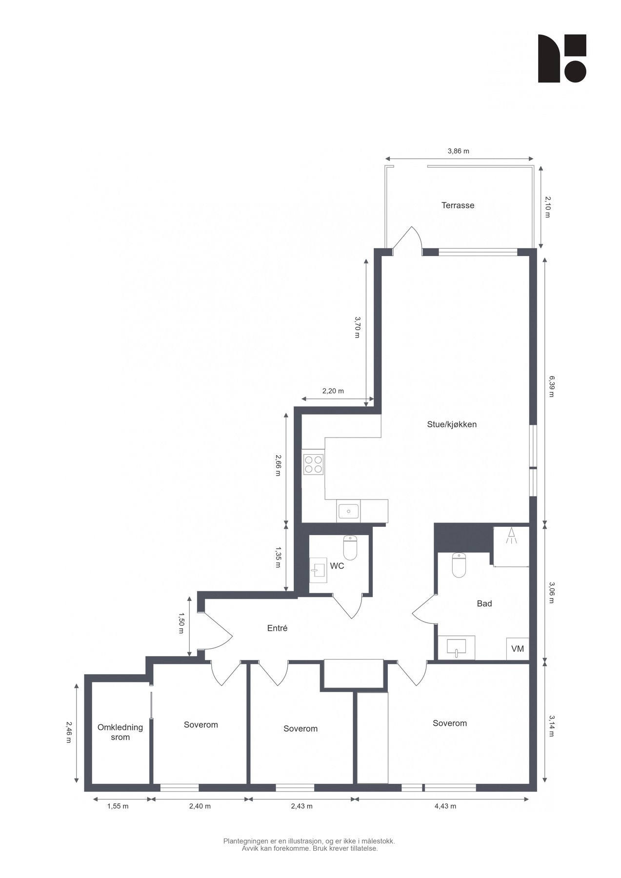 Boligen er fordelt på 86 kvm og disponerer i tillegg en kjellerbod på ca. 5 kvm samt én parkeringsplass i garasjeanlegget. Galleribilde