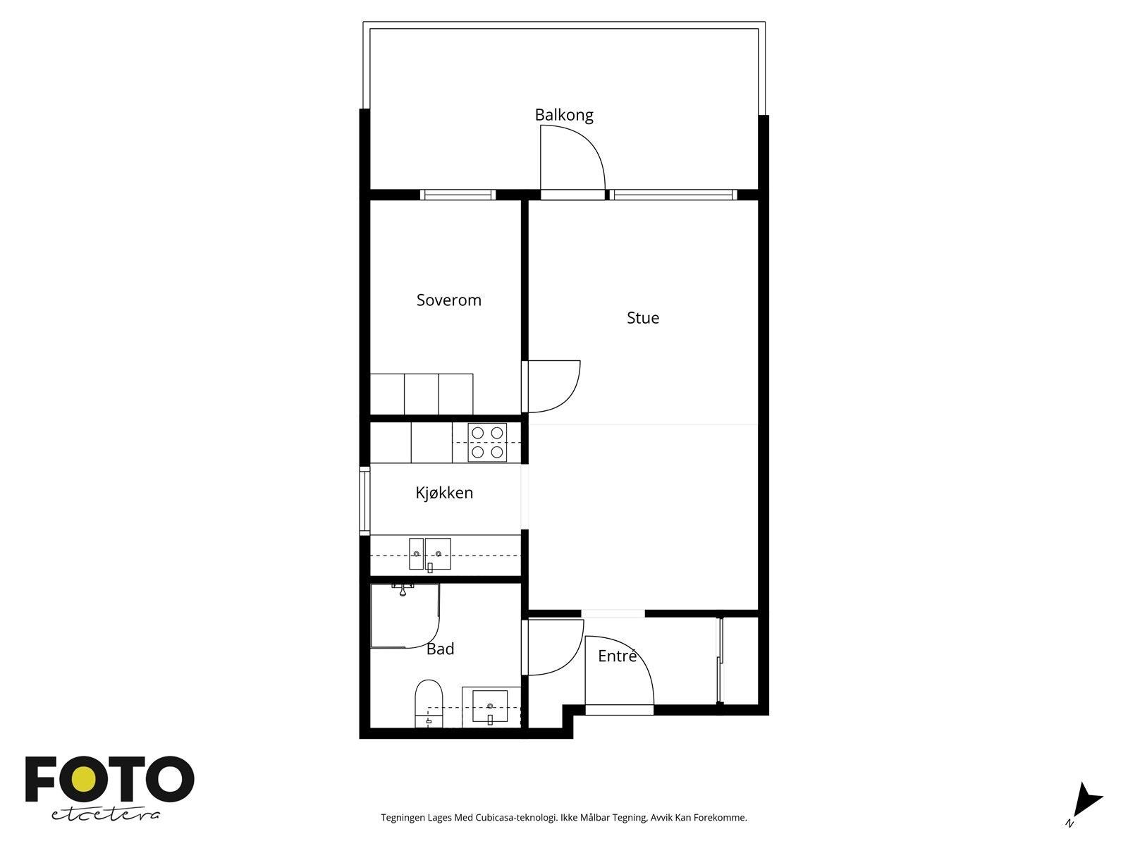 Plantegningen viser en arealeffektiv leilighet på 43 m² som inneholder gang, bad, kjøkken, stue og soverom. Veiledende planskisse - ikke målbar Galleribilde