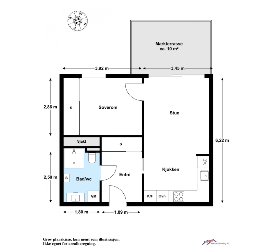 Leiligheten har en arealeffektiv planløsning på 45 m² med åpen stue- og kjøkkenløsning. Galleribilde