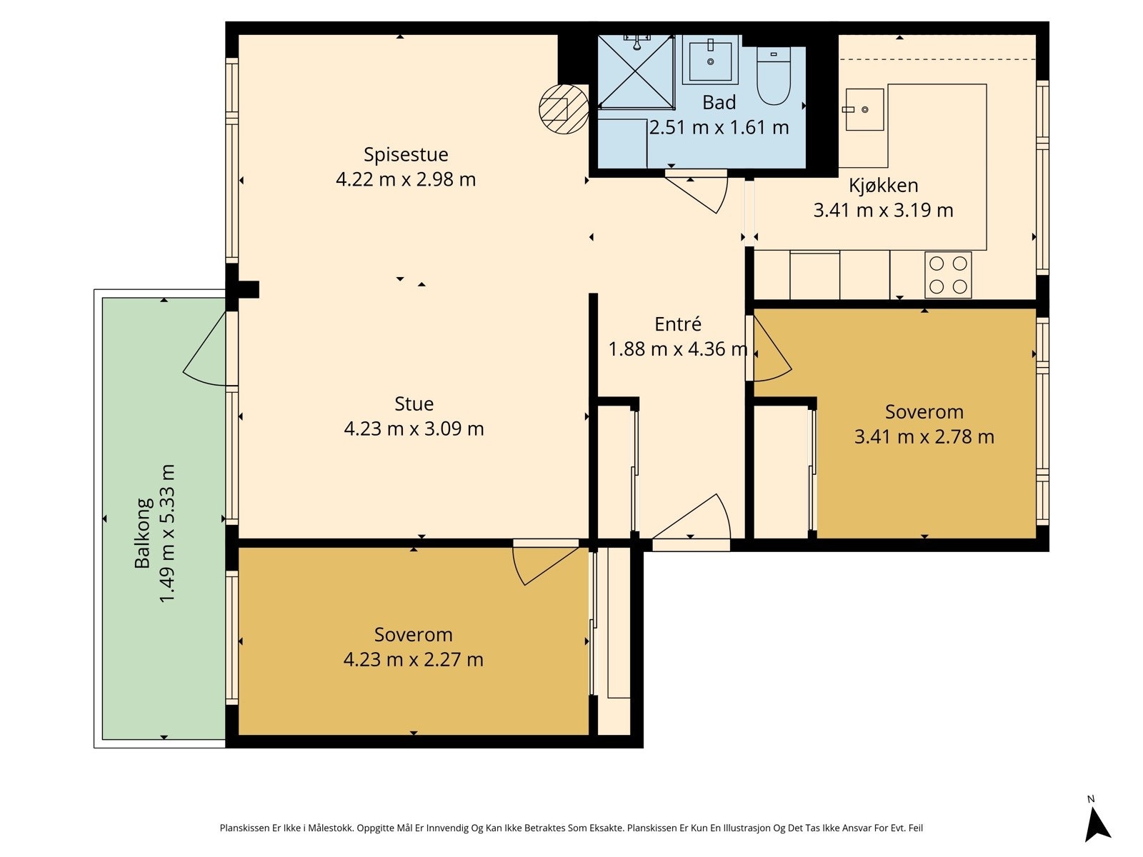 Plantegning 4.etasje. Det er også bruksrett til 2 boder. Galleribilde