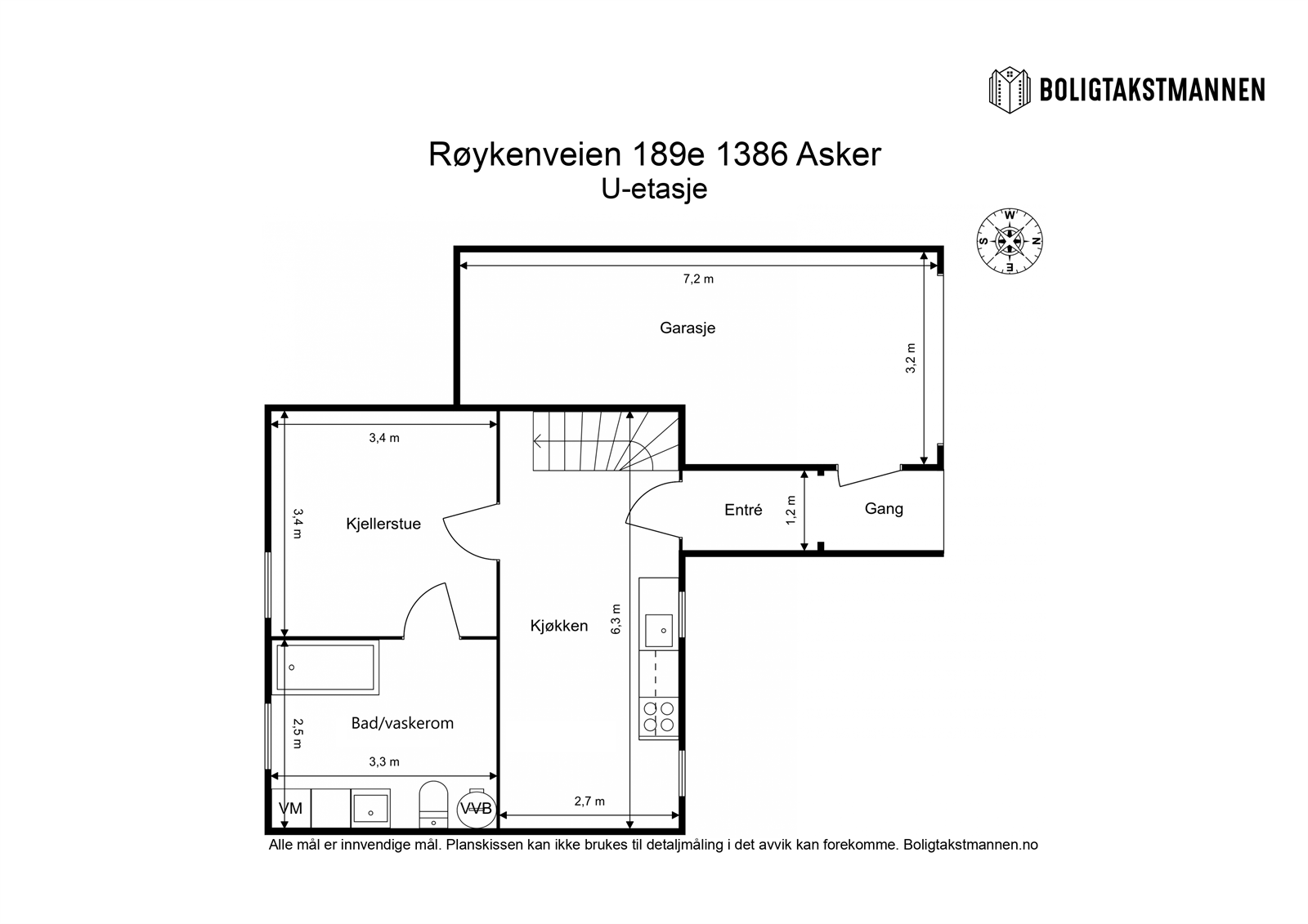 Plantegning underetasje. Arealet er ikke omsøkt/godkjent til varig opphold. Galleribilde