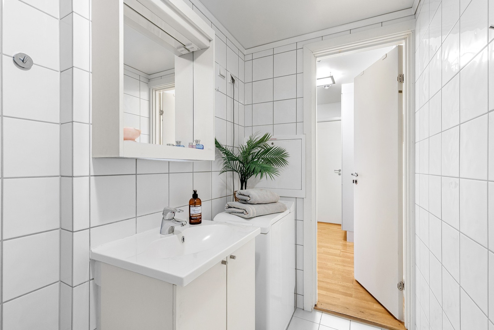 Det er opplegg for vaskemaskin på bad. Galleribilde