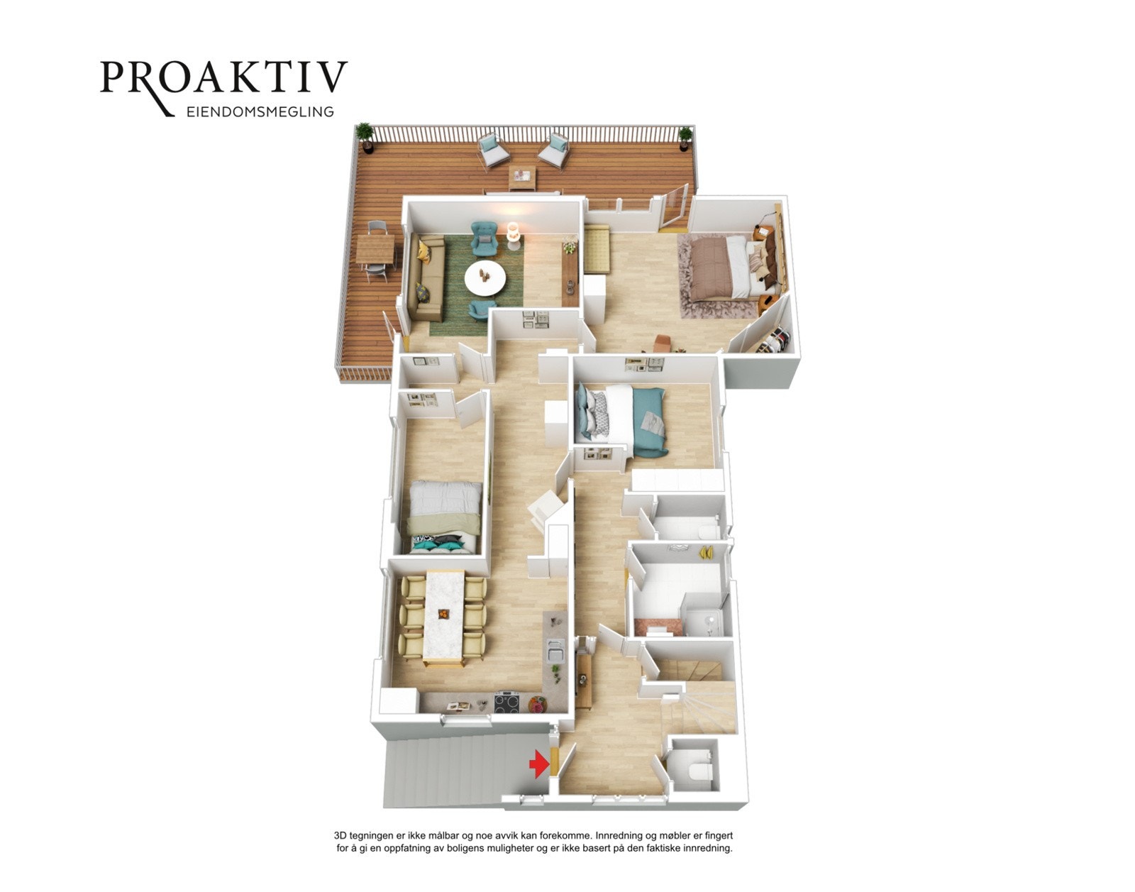 Tredimensjonal plantegning hovedetasje. Galleribilde