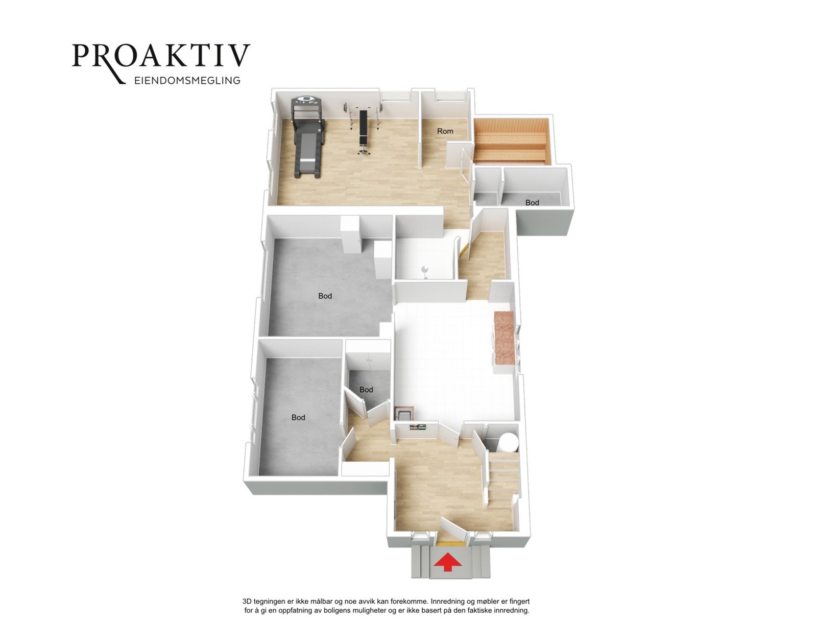 Tredimensjonal plantegning underetasje Galleribilde