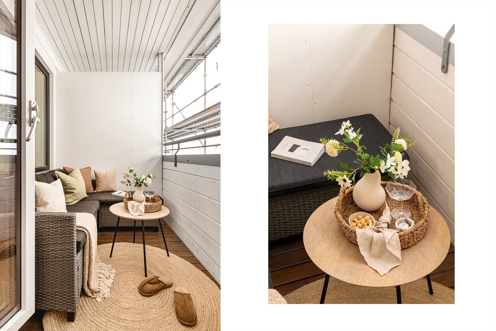 Balkongen ligger usjenert til, helt uten innsyn. Her er det lunt å fint å sitte! Før sommeren vil presenningen være borte og den spektakulære utsikten vil avdukes. Galleribilde