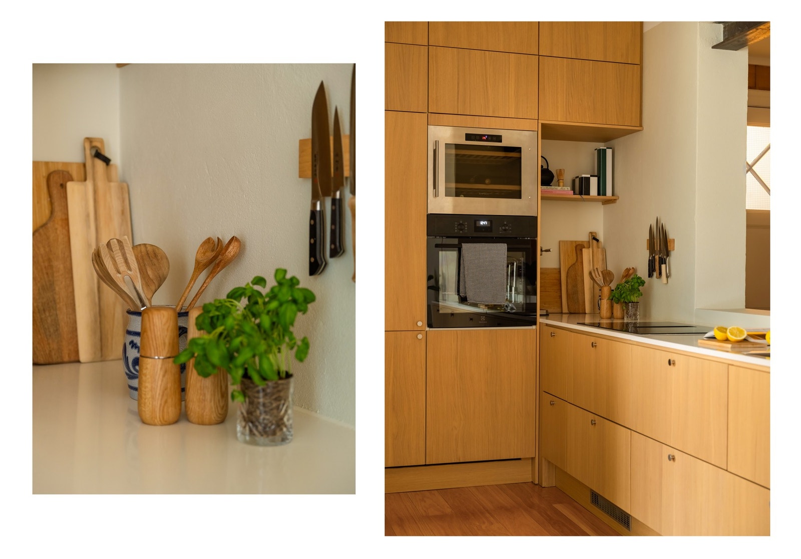 I 2016 ble leiligheten totalforvandlet, og kjøkkenet plassert her. I 2025 fikk kjøkkenet er løft med nye fronter og det ble satt inn kompositt benkeplate. Galleribilde