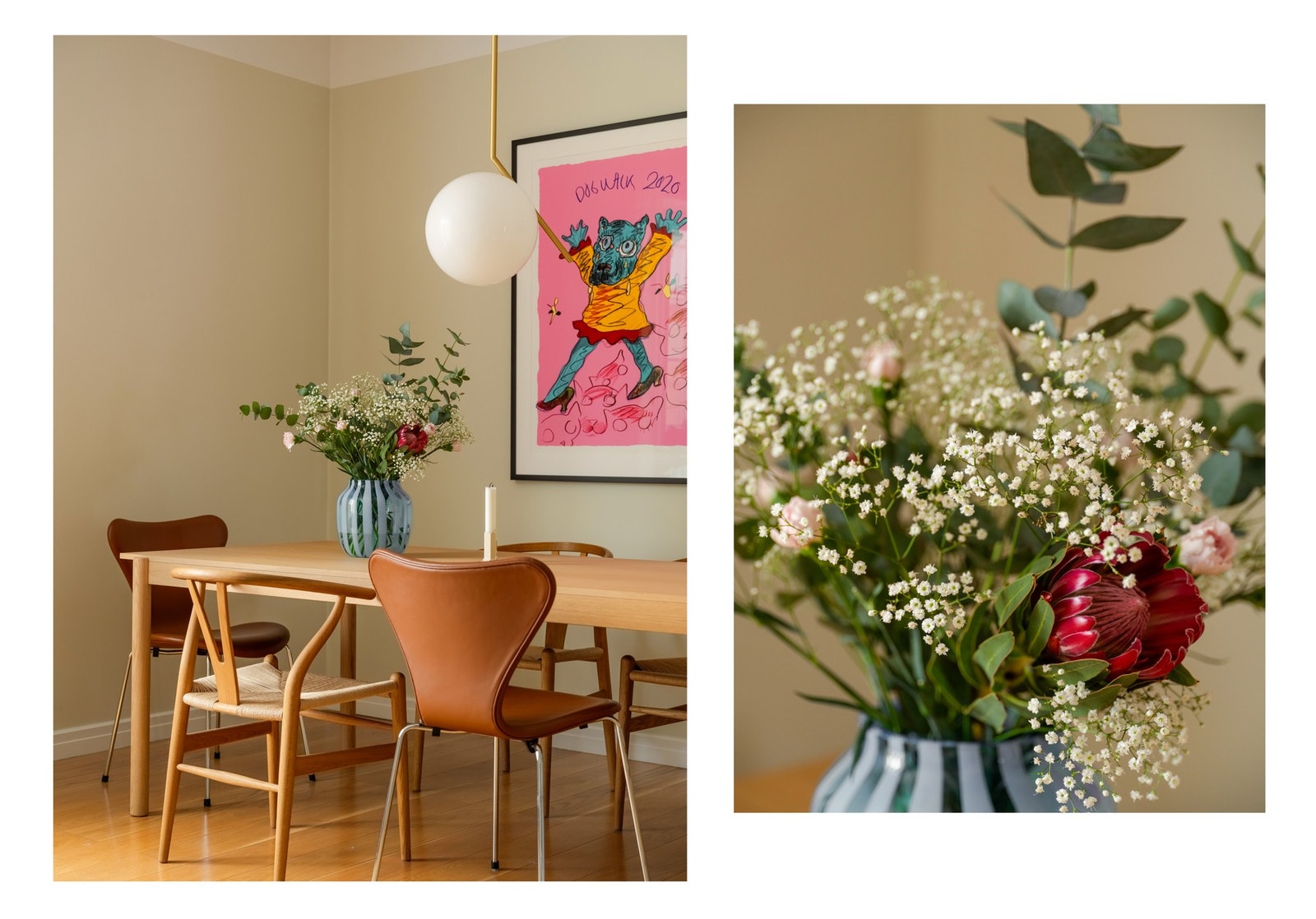 Den gode størrelsen på stuen gir plass til både større sofagruppe og spisebord. Galleribilde