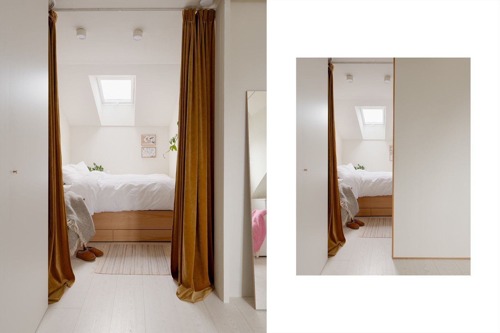 Romslig alkove med mulighet til å trekke for med gardiner eller skyvedøren. Galleribilde