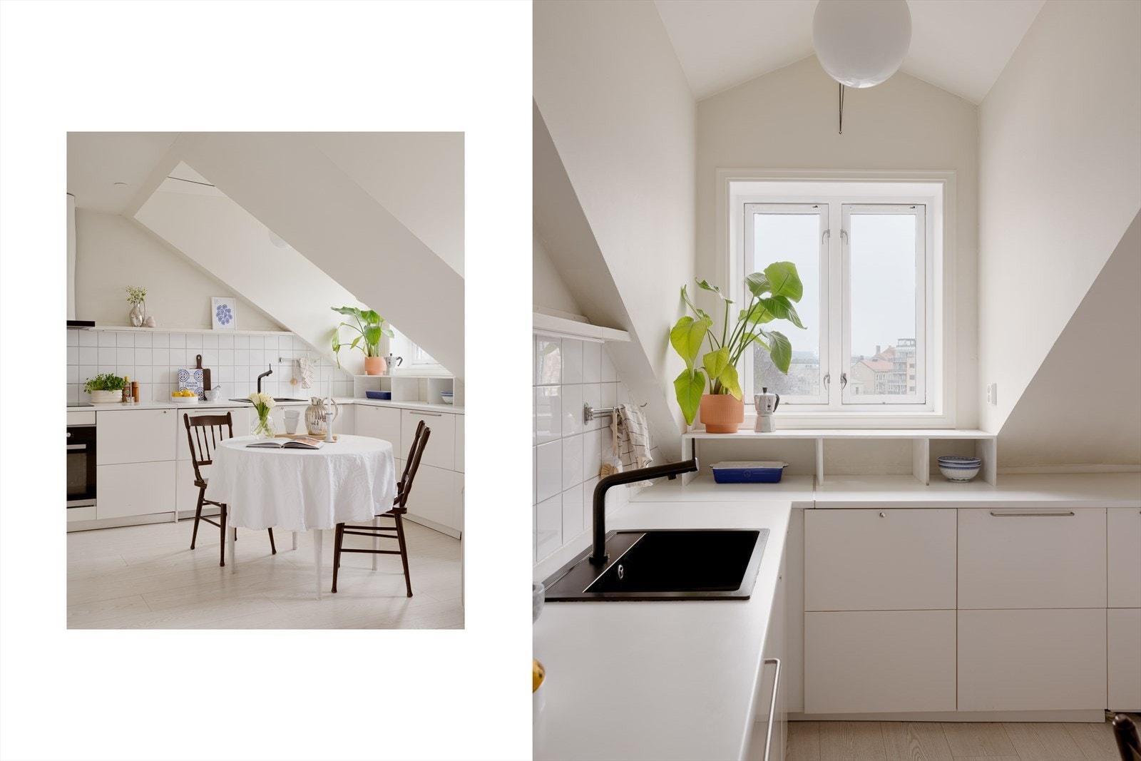 Kjøkkenet utgjør et stilrent møbel i seg selv, og har rikelig med skap- og benkeplass. Galleribilde