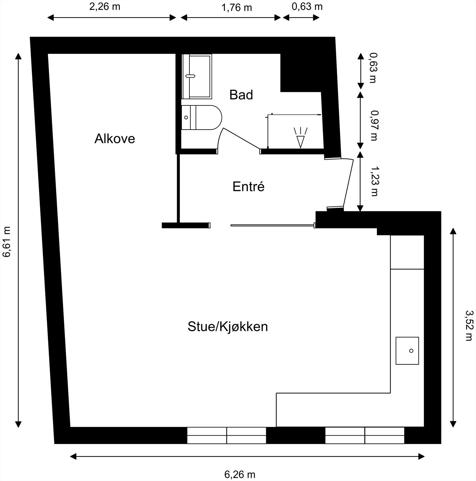 Plantegning. Boligen disponerer også en utebod på 5 kvm. Galleribilde
