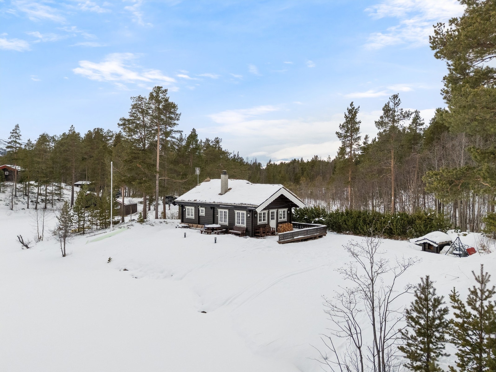 Sjarmerende hytte i naturskjønne omgivelser, perfekt for vinteridyll. Flott beliggenhet med nærhet til skog og turmuligheter Galleribilde
