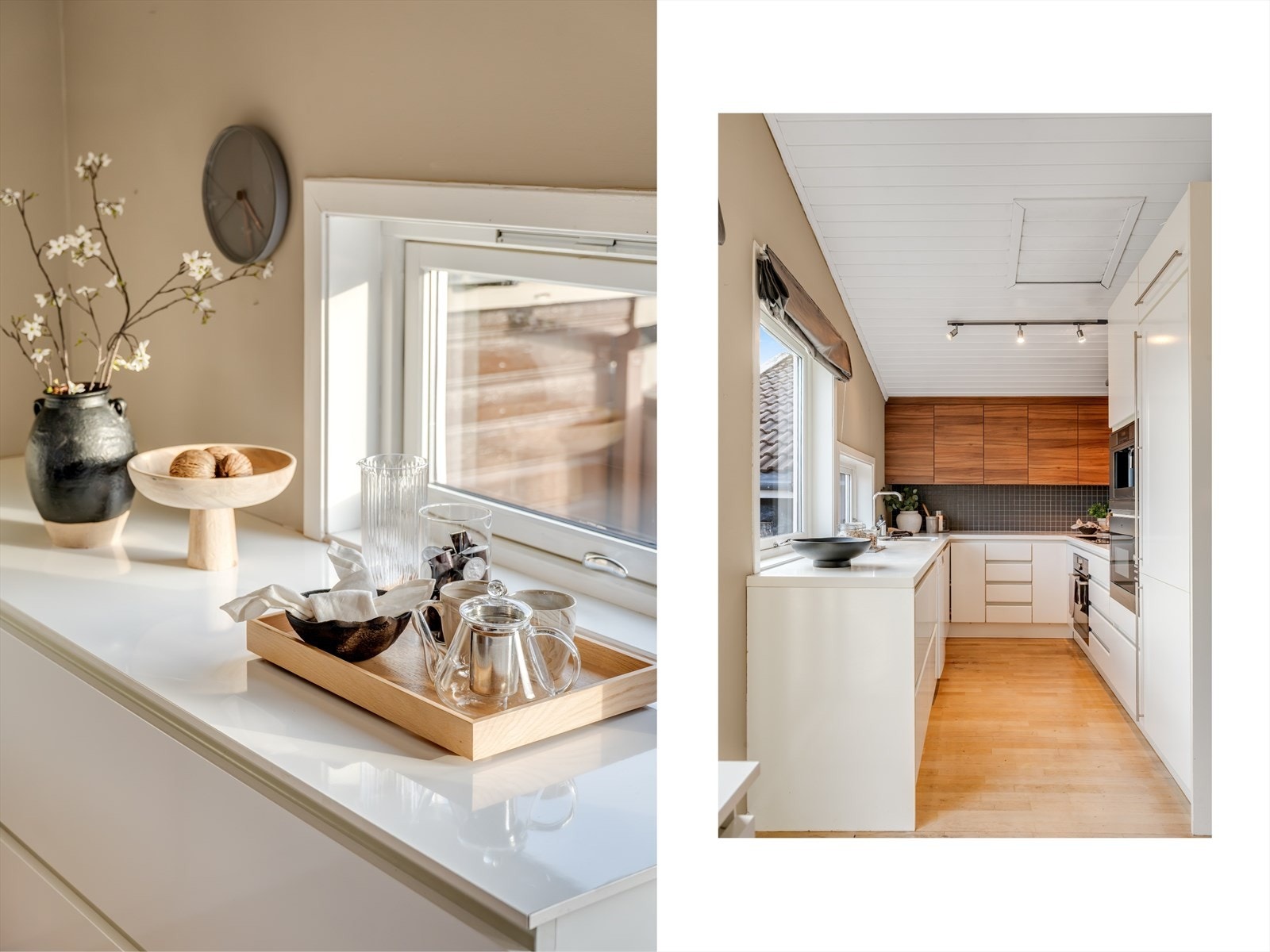 Kjøkkenet har godt med skap - og benkeplass. Galleribilde