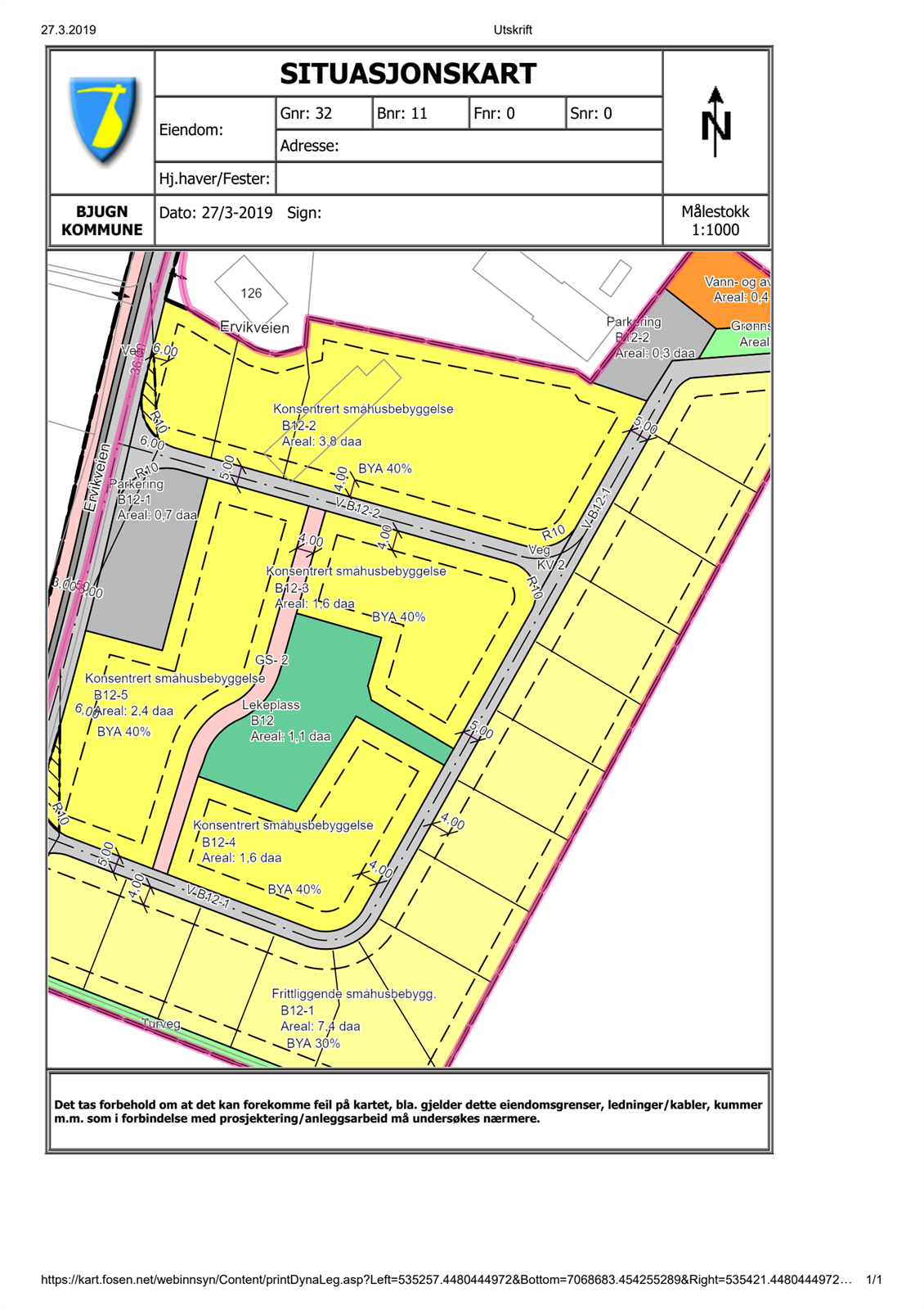 Oversikt over feltet B12 hentet fra reguleringskartet Galleribilde
