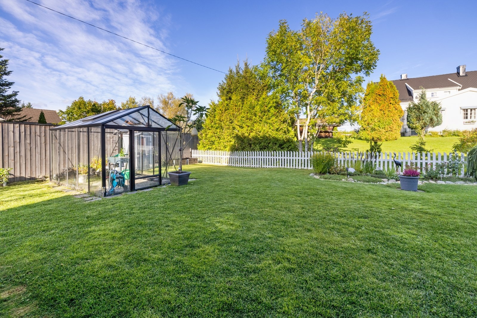 Hage med drivhus. Galleribilde