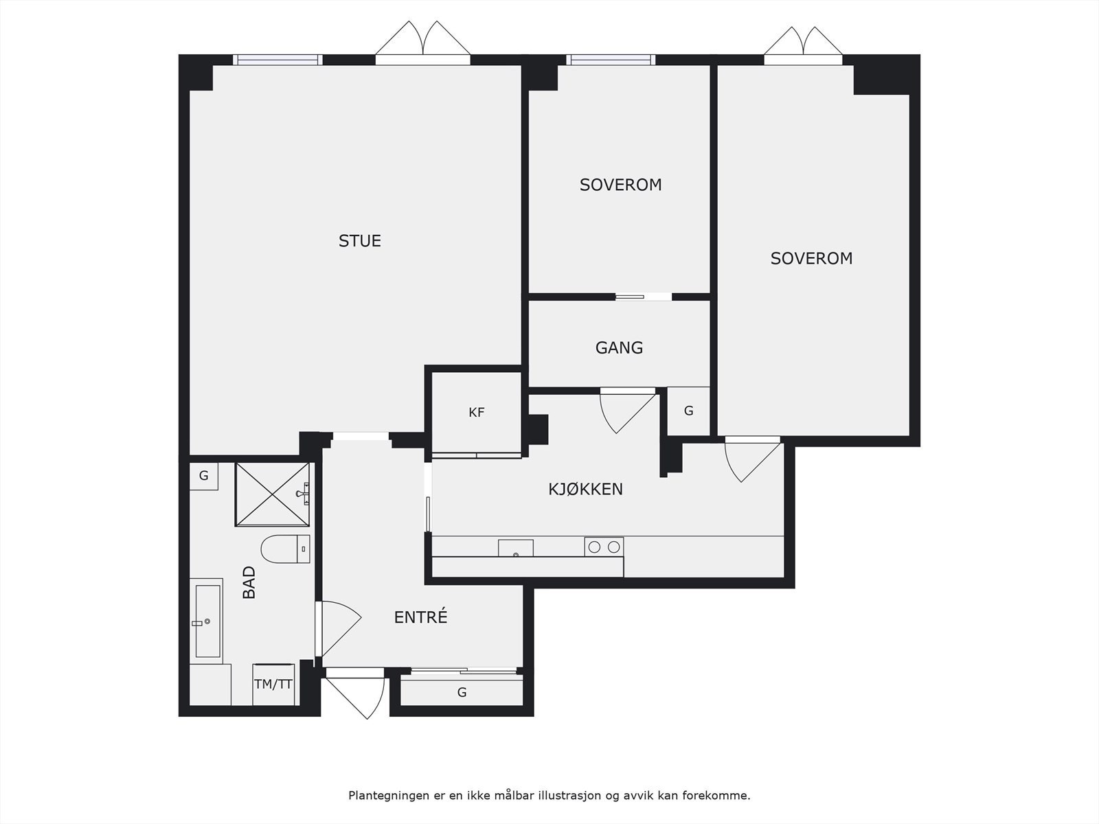 Alternativ plantegning - Muligheter for å gjøre om 2 av soverommene til stue. Galleribilde