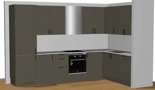 Oppgradert kjøkken med integrerte hvitevarer og Røros ventilatorhette Galleribilde