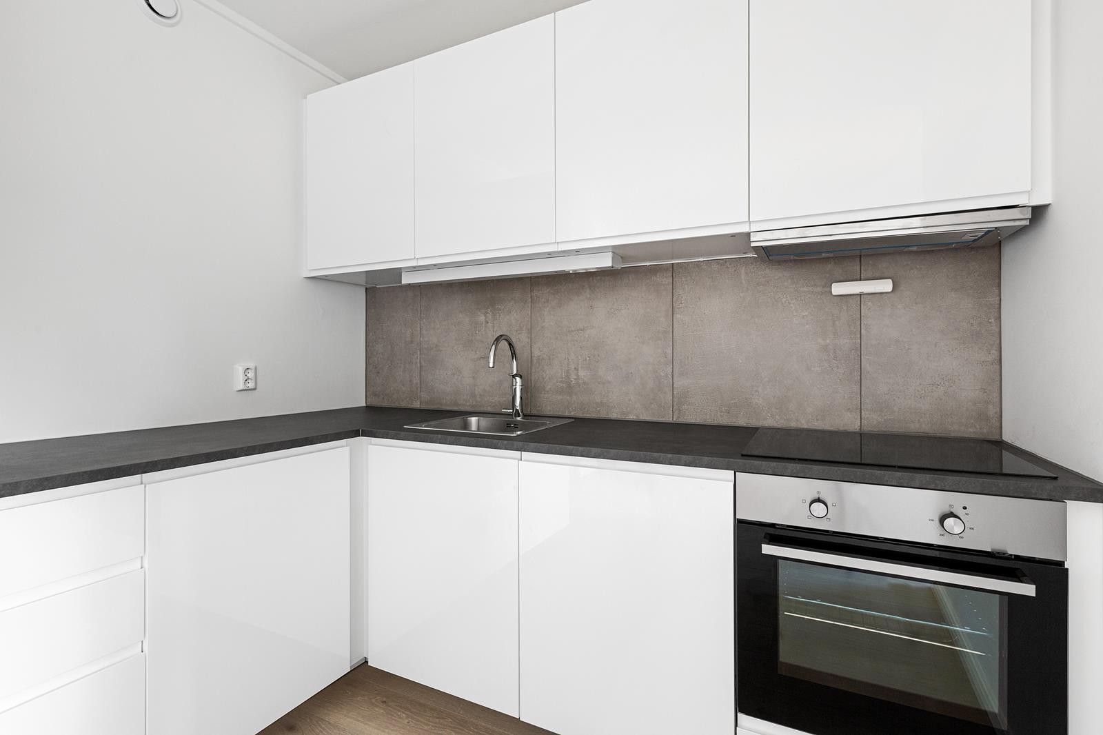 Hvitevarer som oppvaskmaskin, koketopp, stekeovn og kjøl-/fryseskap Galleribilde