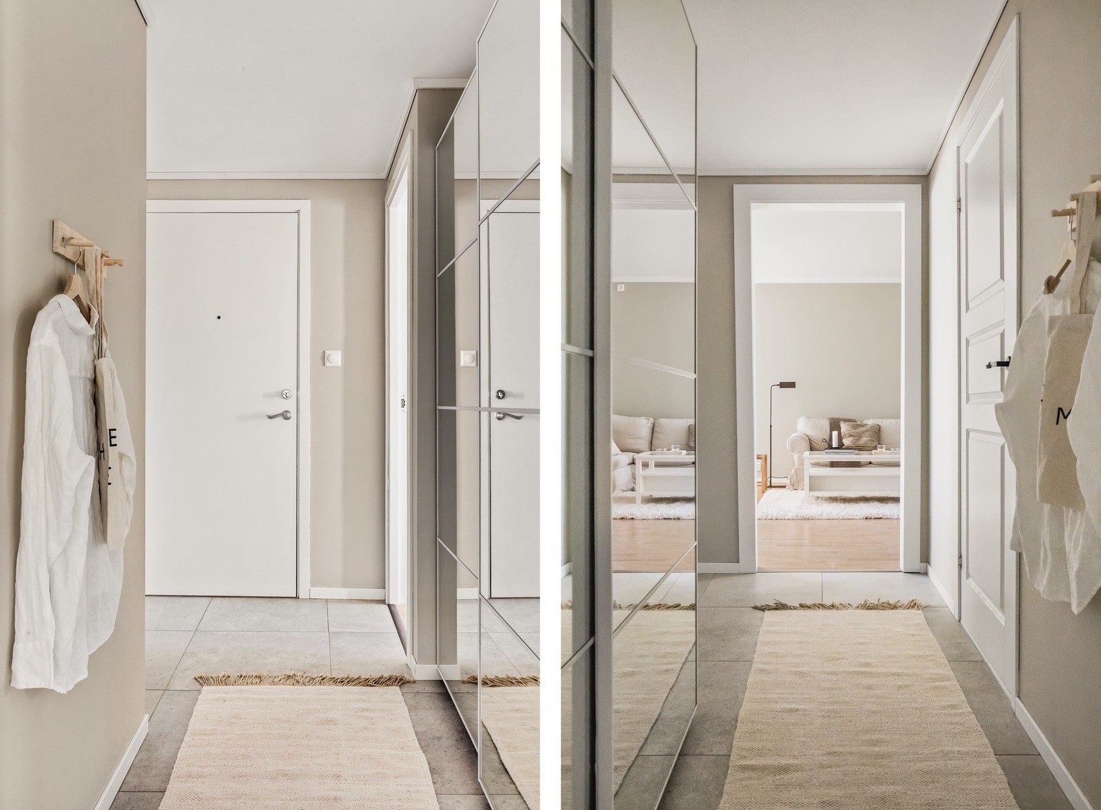 Gangen er flislagt (nye fliser i 2025) som er praktisk når man kommer inn med yttersko. I gangen er det også porttelefon. Galleribilde