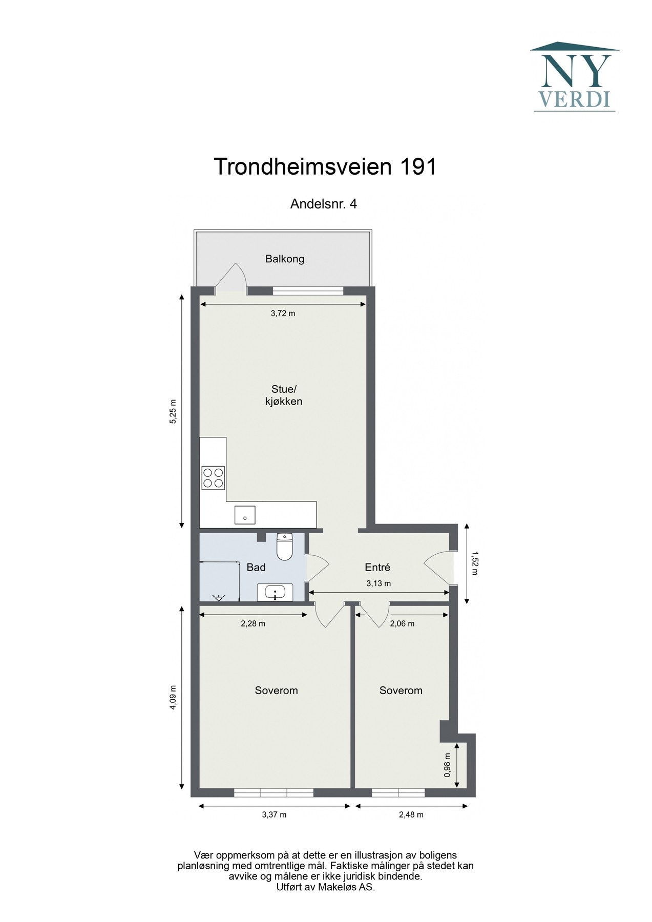Plantegning. I tillegg disponerer leiligheten en kjellerbod på 2,4 kvm. Galleribilde