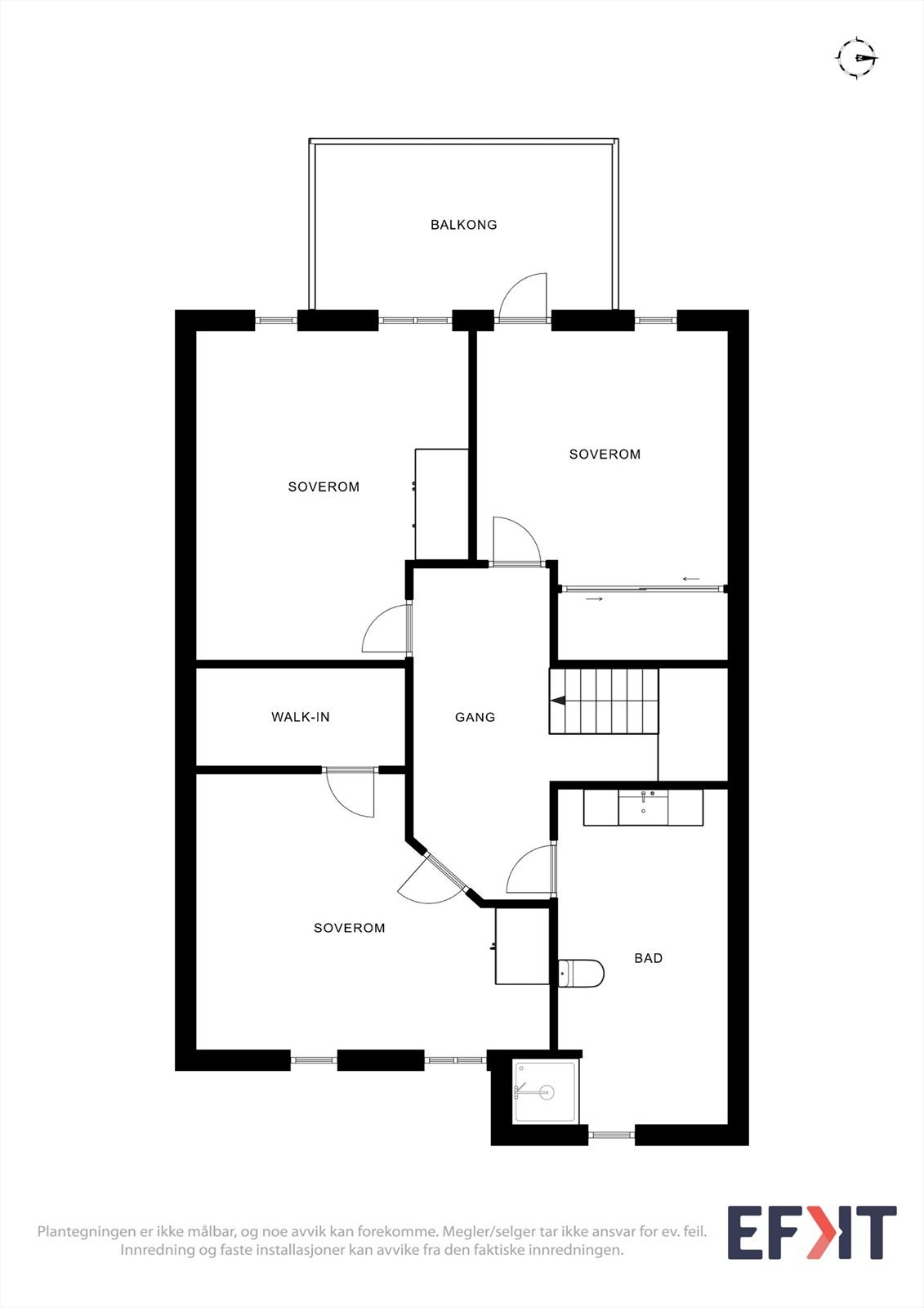 Andre etasje inneholder gang, tre romslige soverom og et påkostet bad. En tretrapp leder opp fra første etasje. Galleribilde