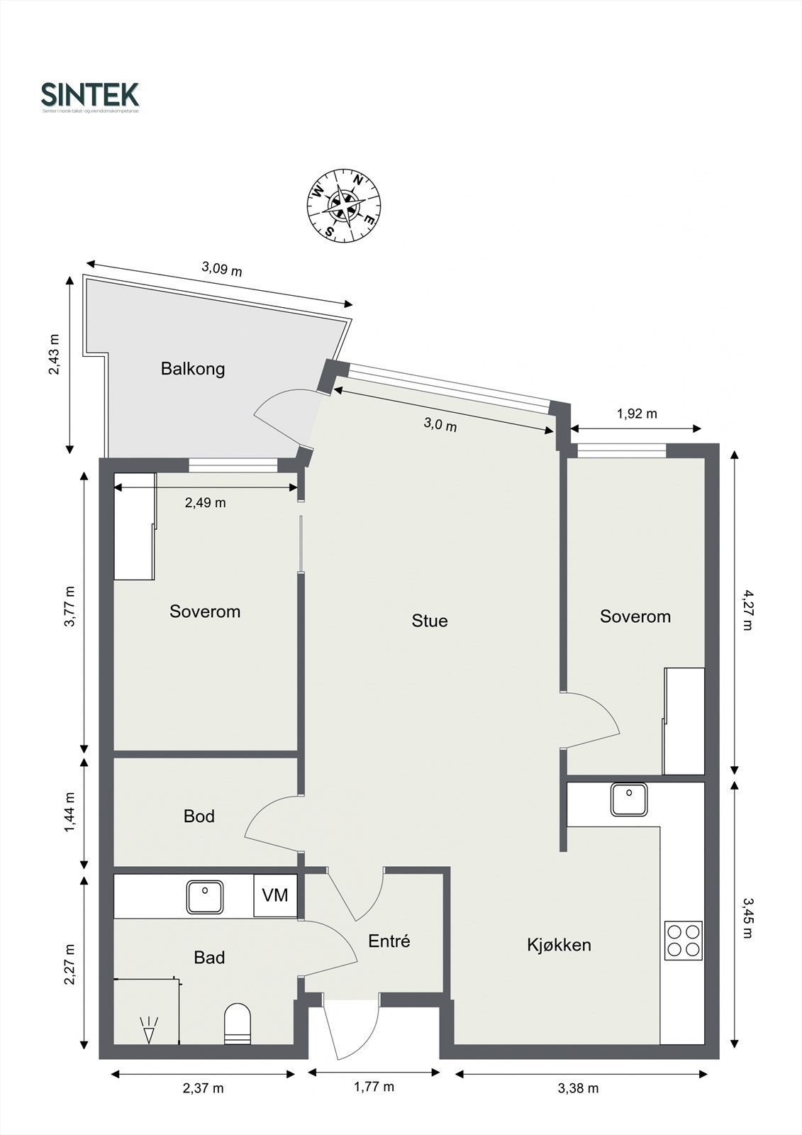 Leiligheten har en god planløsning som omfatter entré, stue, kjøkken, to soverom, bad og bod. Galleribilde