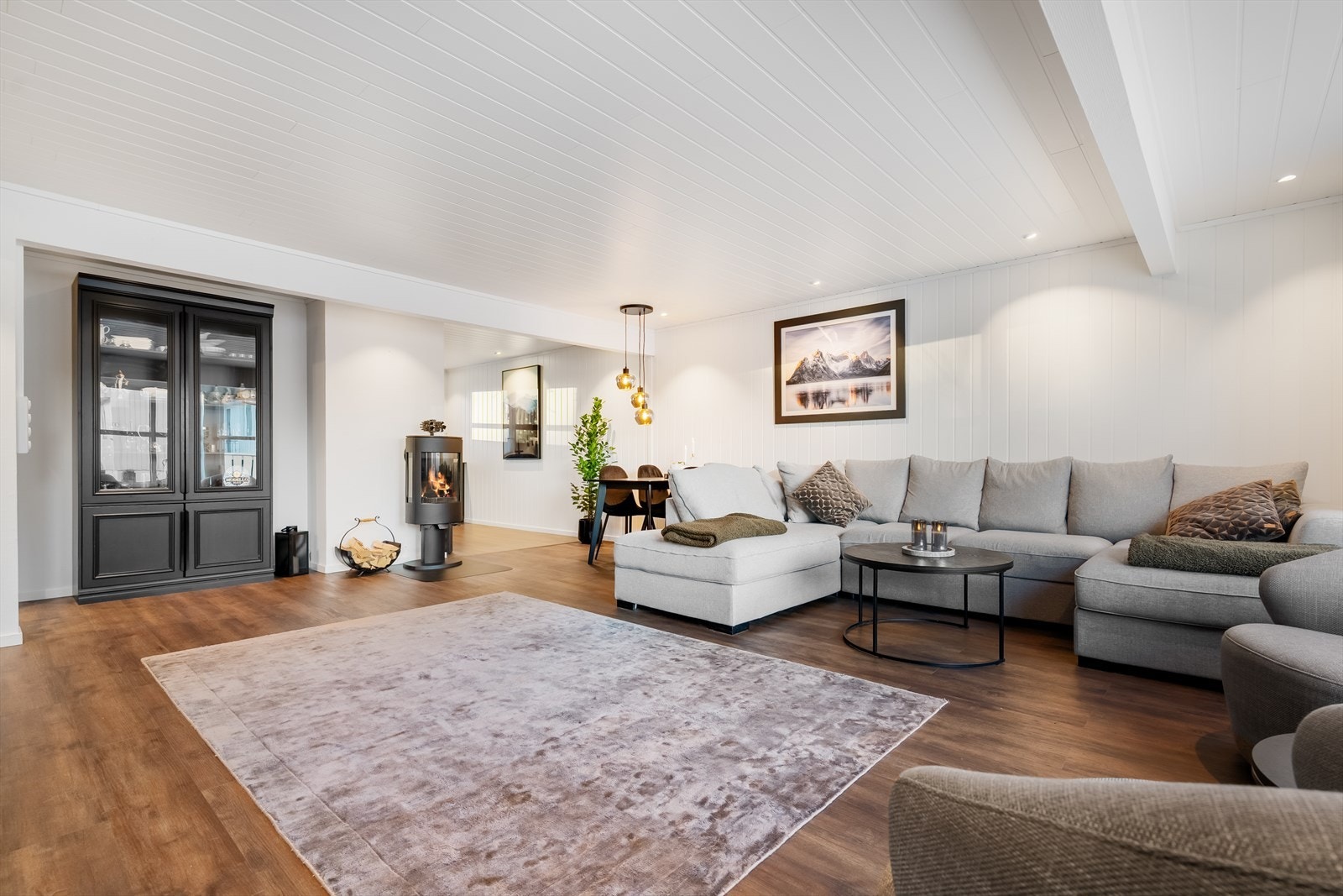 Sjekk detaljer, lys i tak, ovn, spisedel, innbydende rom. Galleribilde