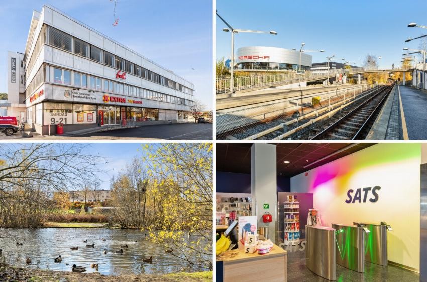 Ryen med matbutikker og treningssenter. Galleribilde