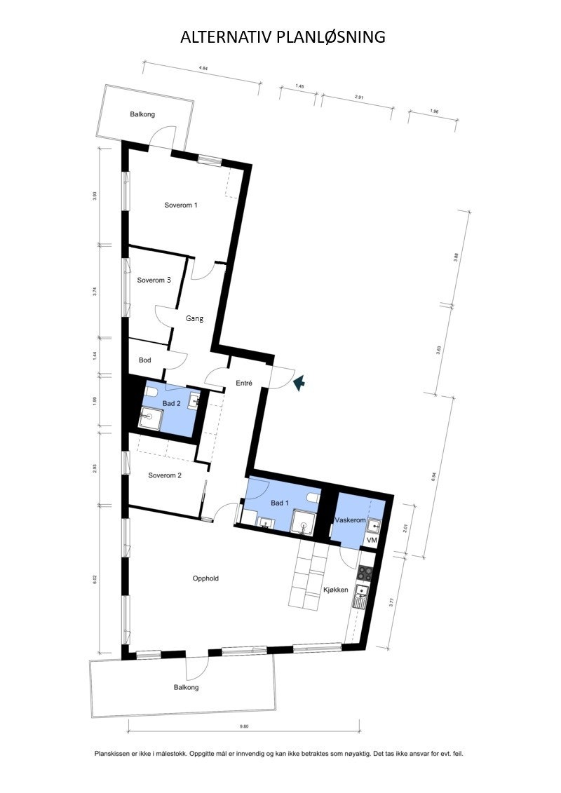 Alternativ planløsning- 3 soverom Galleribilde