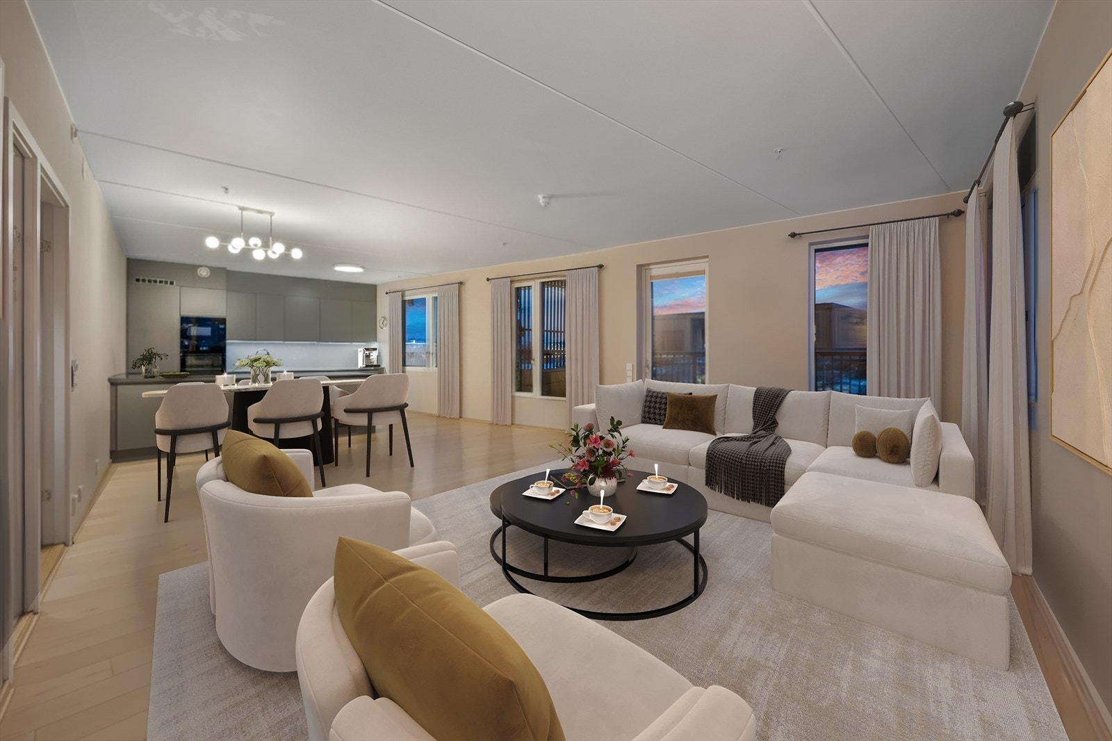 Stuen er romslig med mulighet for ulik møblering hvor utsikten fortsatt ivaretas. Galleribilde