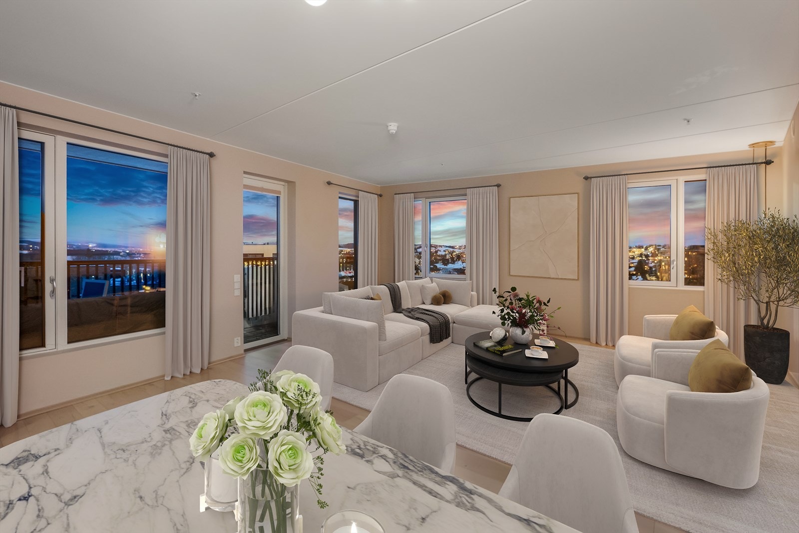 Fra stuen er det en åpen og flott utsikt. Digitalt stylet illustrasjon Galleribilde