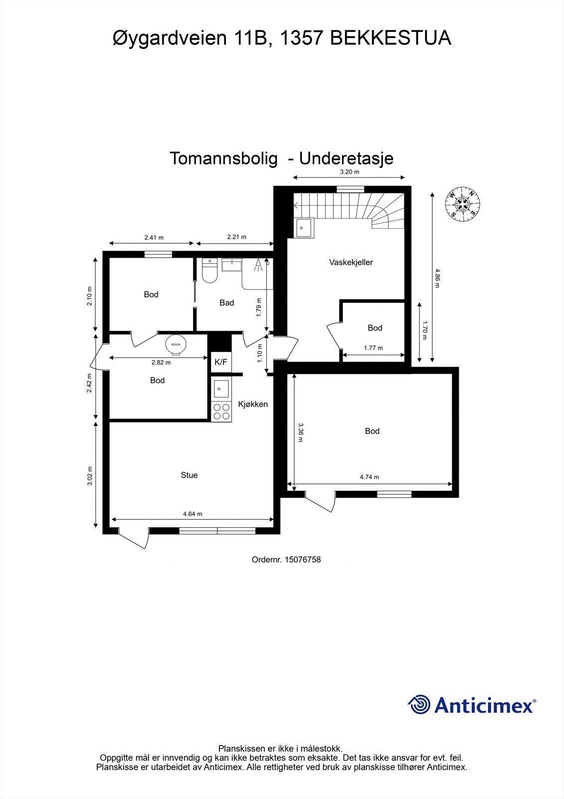 Underetasjen inneholder en hybel med egen inngang, samt vaskekjeller og boder. Det gjøres oppmerksom på at kjelleretasjen (inkludert hybelen) ikke er godkjent til varig opphold. Se pkt. ferdigattest for utfyllende informasjon Galleribilde
