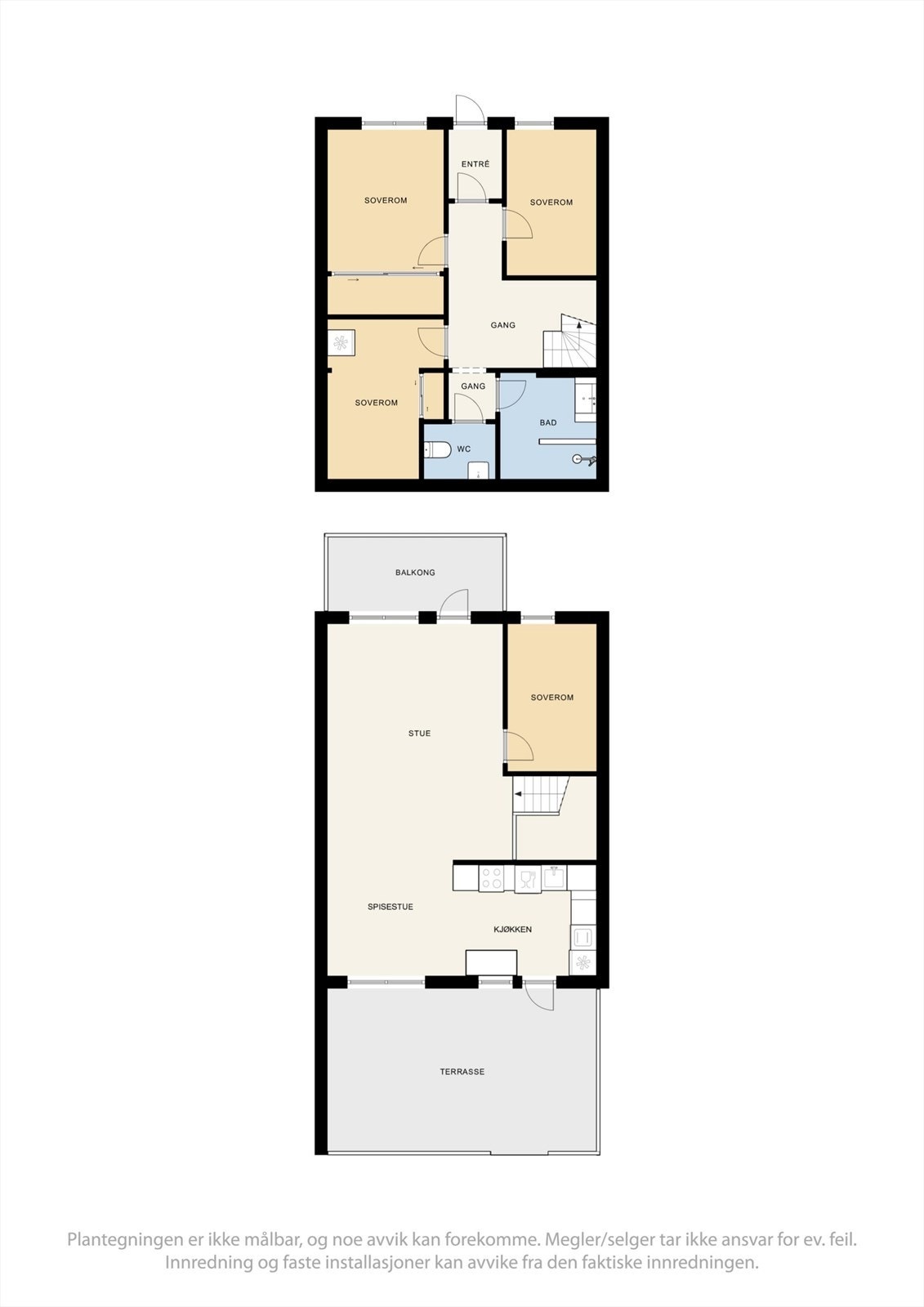 Boligen har en god og funksjonell planløsning over to plan, som skiller soverommene fra de sosiale sonene. Galleribilde